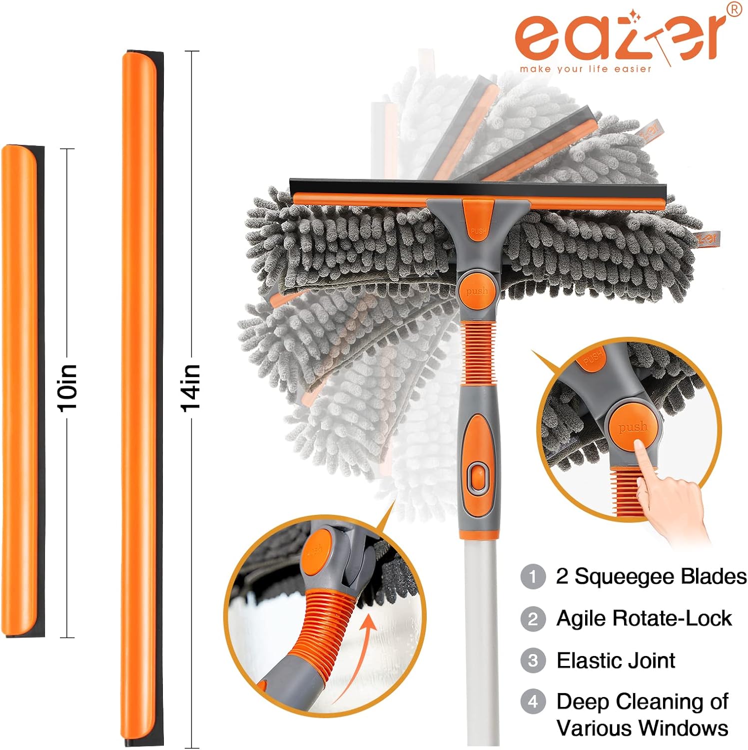 Detalle de Eazer 89'' Squeegee Window Cleaner 2-in-1 Rotatable Tool Kit with Extension Pole