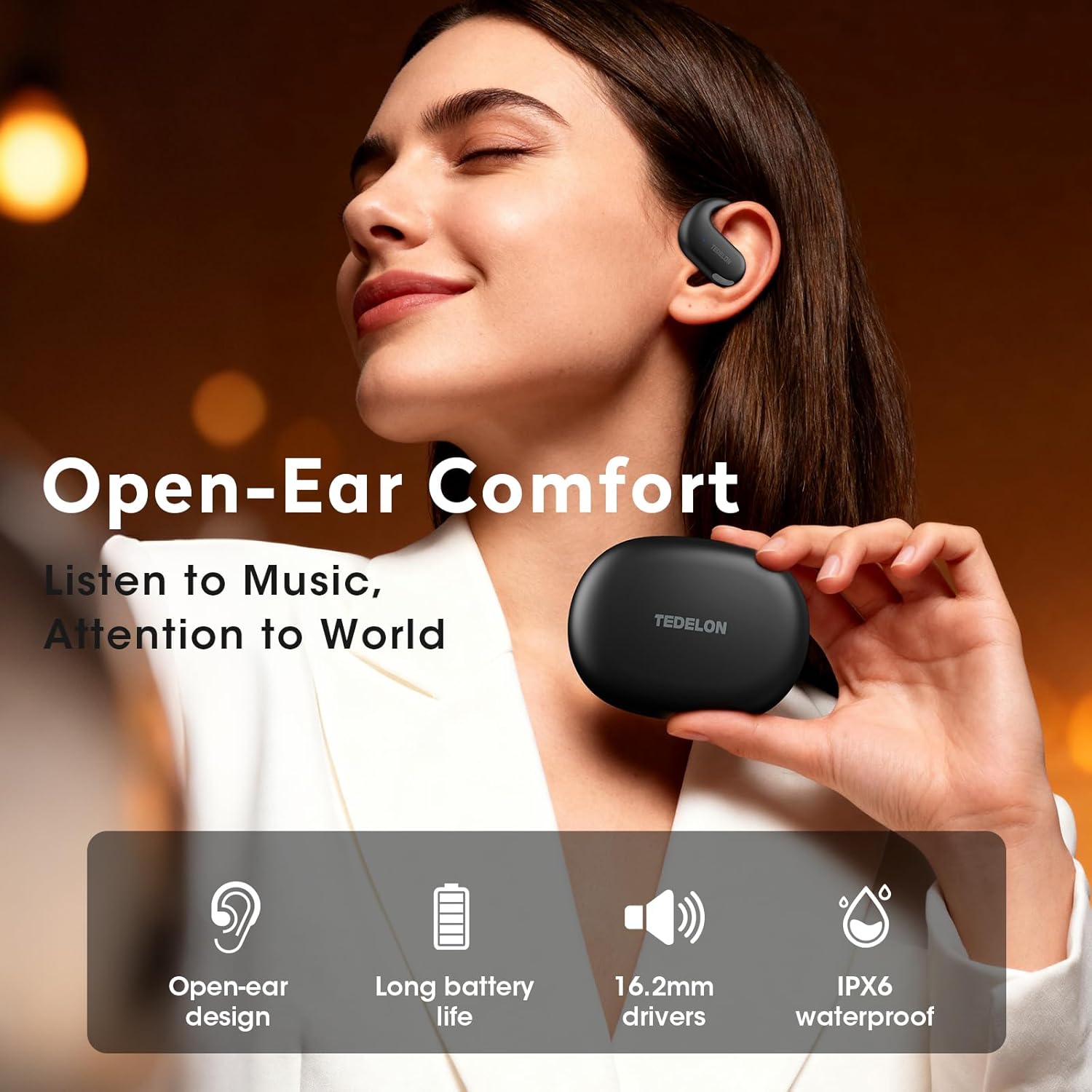 Thumbnail 1 de TEDELON Open Ear Earbuds (Bluetooth 5.4) with 50H Battery, IPX6, Adjustable Ear Hooks
