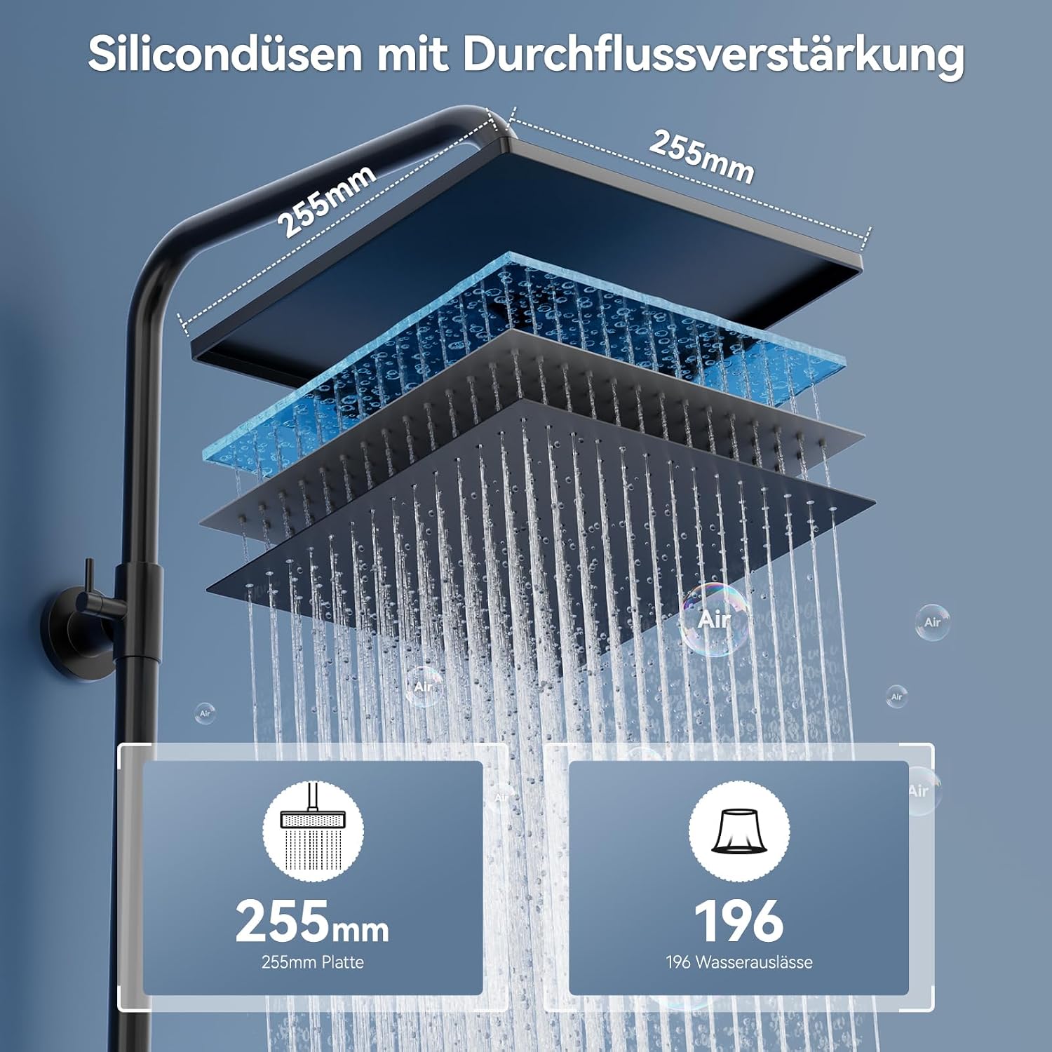 Detalle de Auralum Regendusche 250 x 250 mm Komplettset