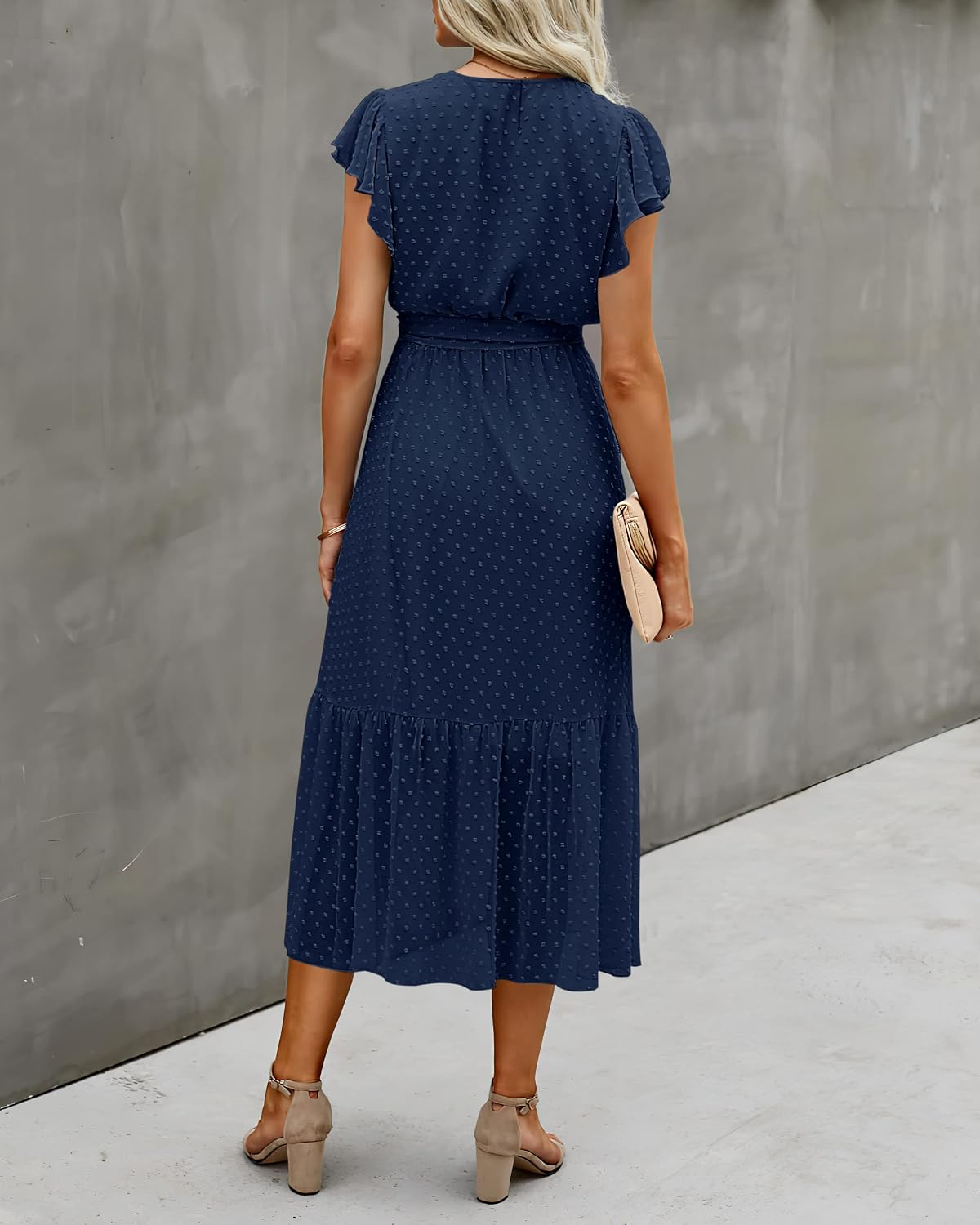 Detalle de BTFBM Women's Summer Bohemian Floral Wrap V-Neck Midi Dress