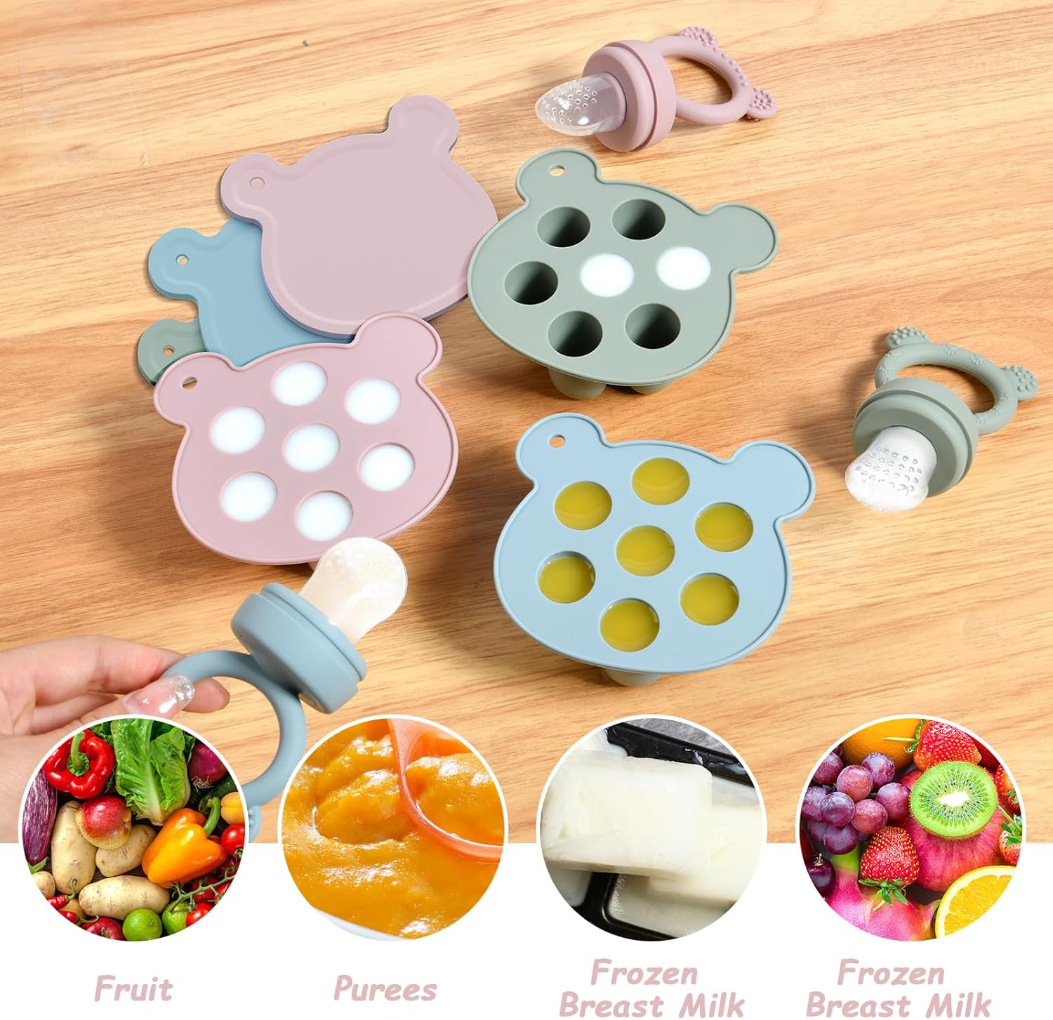 Thumbnail 3 de Aolso Fruit Food Feeder Set – Silicone Baby Feeder, Popsicle Tray & Storage (Green)