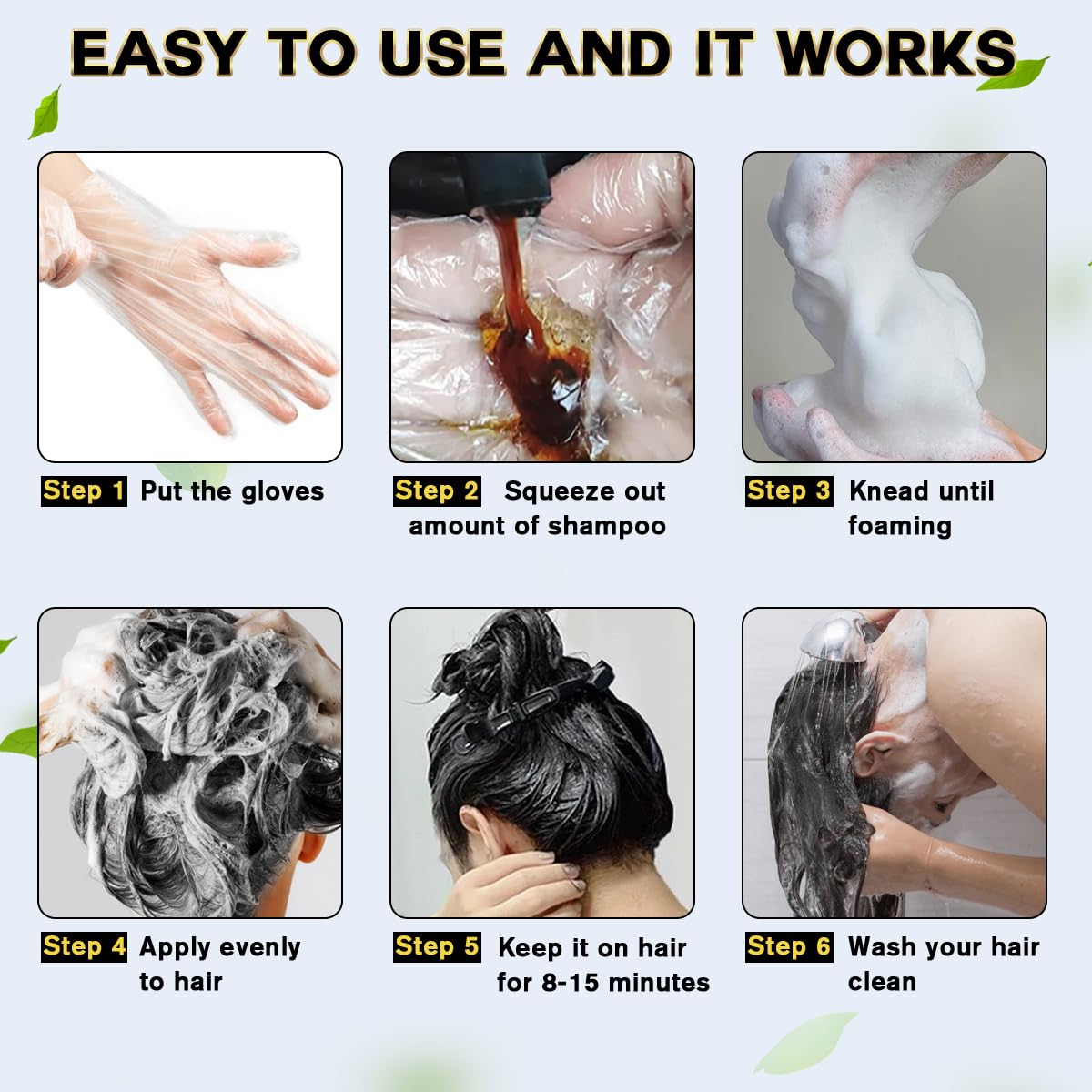 Detalle de IIIMEIDU Black Hair Dye Shampoo 3-in-1 for Gray Hair (Herbal) 500ml