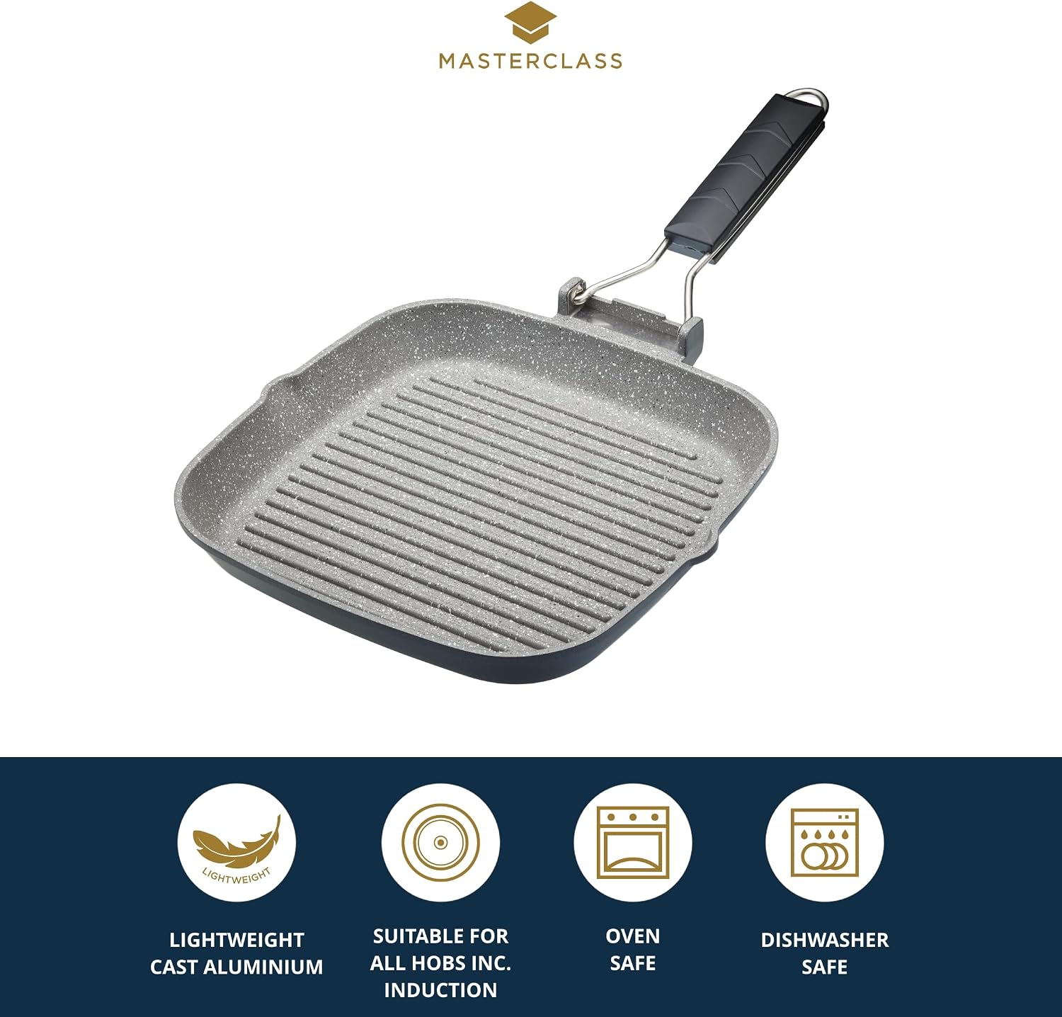 Detalle de MasterClass 24 cm Non-Stick Induction Griddle Pan with Folding Handle