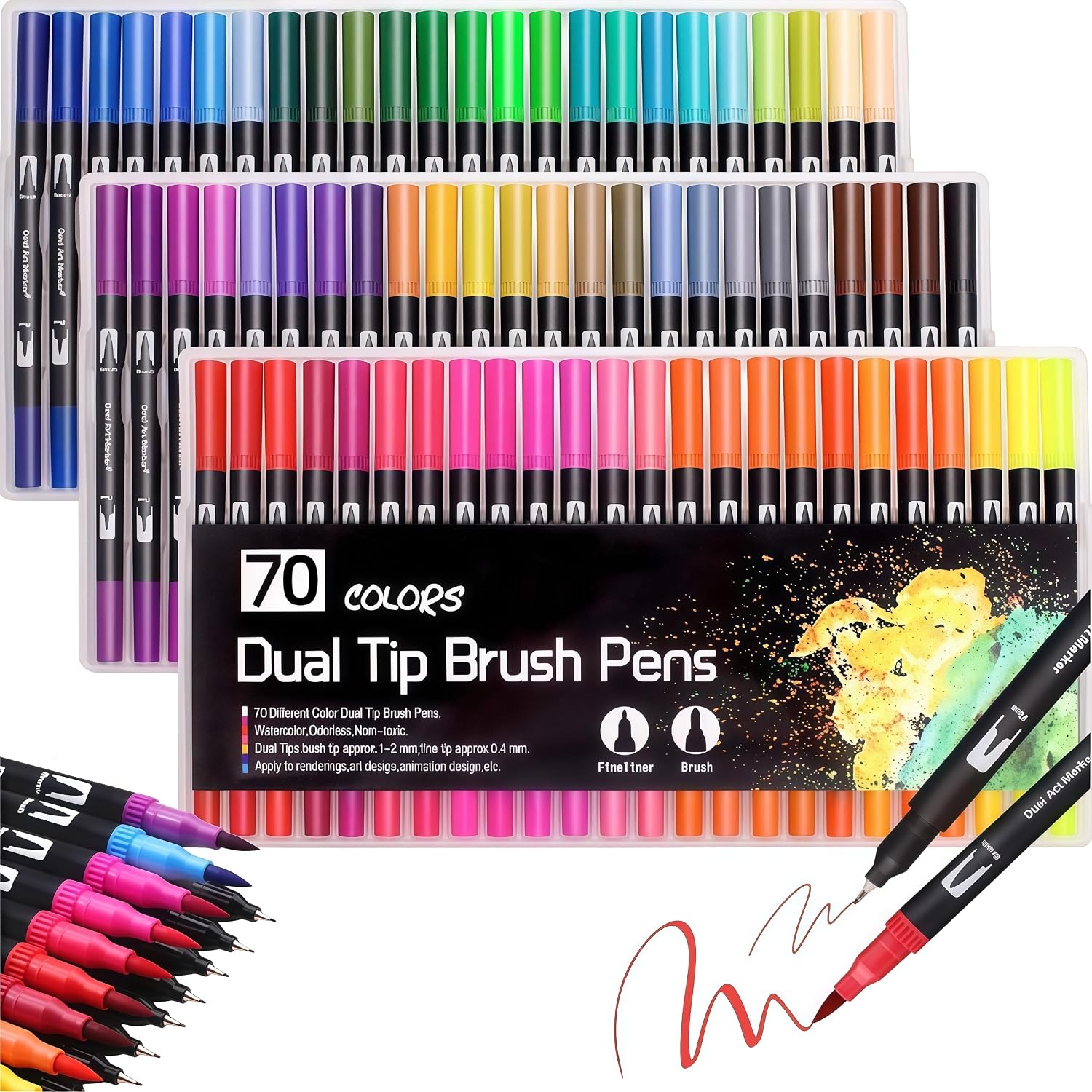 Detalle de Mitoymia 70 Dual Tip Colouring Pens: A Practical Dual‑Tip Brush Marker Set for Adults