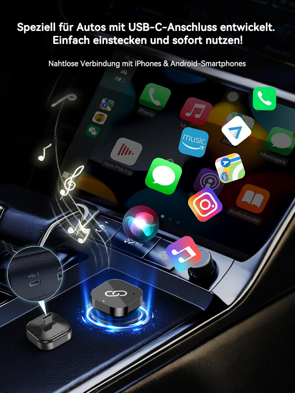 Detalle de Spedal Kabelloser CarPlay & Android Auto Adapter Typ-C – 2026 Upgrade