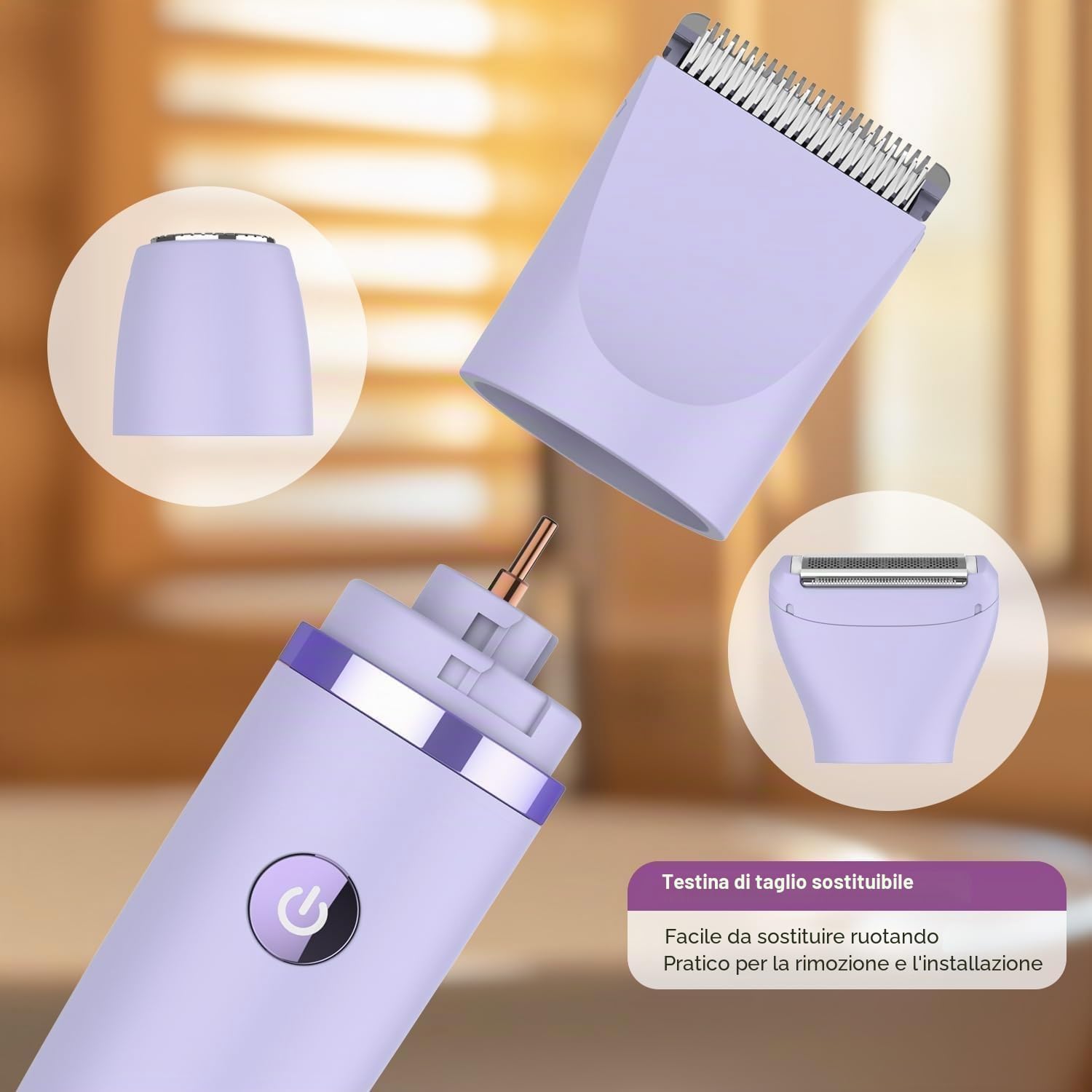 Thumbnail 6 de Rasoio elettrico Donna Viso Bikini Corpo con 3 testine intercambiabili —IPX7, LCD, uso a secco/bagno
