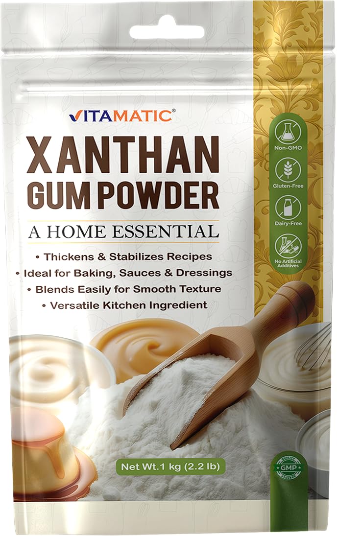 Detalle de Vitamatic Xanthan Gum Powder, 1 kg Gluten-Free Thickener for Baking & Sauces