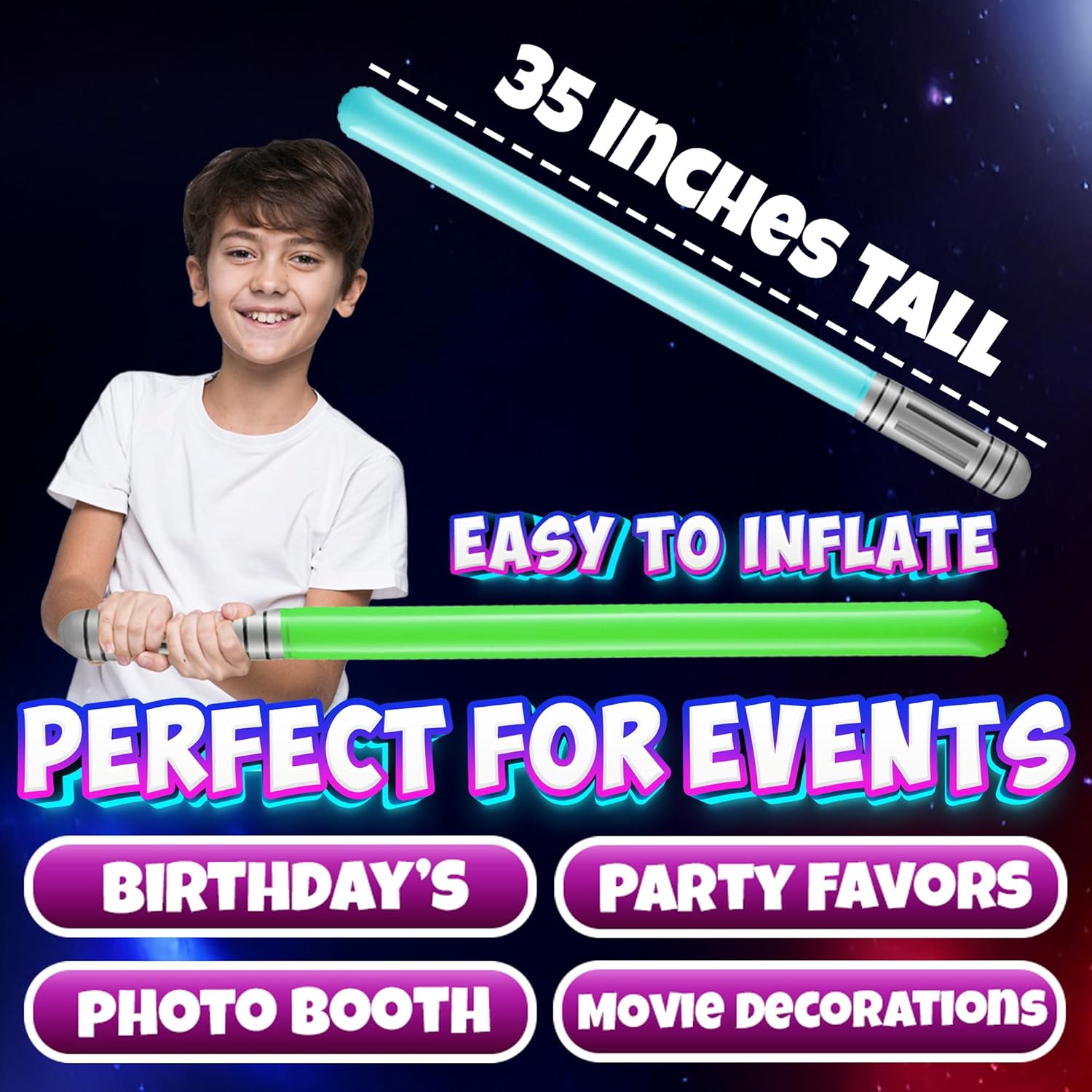 Thumbnail 2 de Bedwina Inflatable Light Sabers for Kids (Pack of 12) – 35-inch Neon Blow-Up Toy Swords