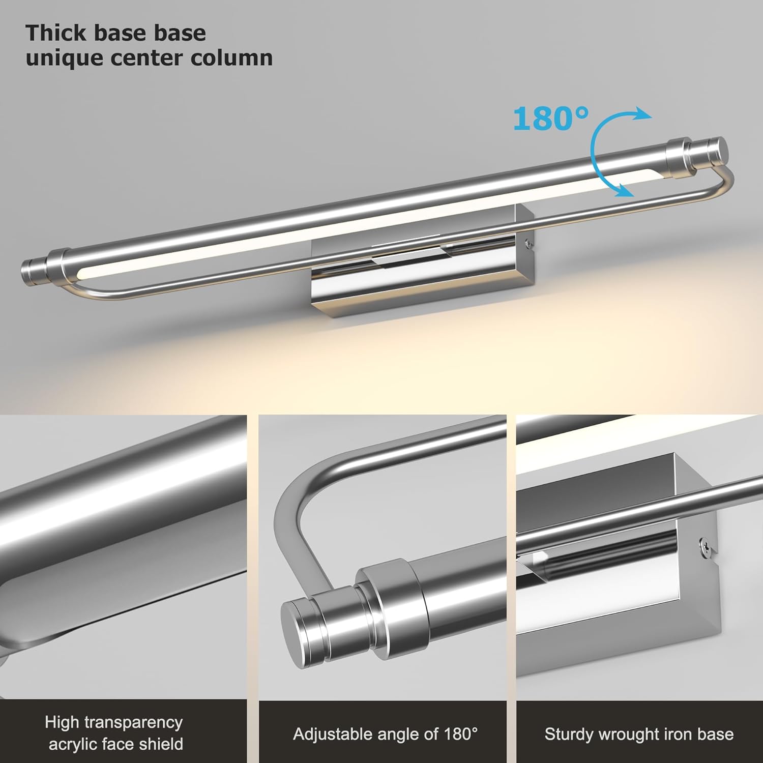 Thumbnail 3 de Pasoar LED Spiegelleuchte Bad 60cm 18W IP44 – 1320 lm, 4000K, 180° Drehbar, Chrom