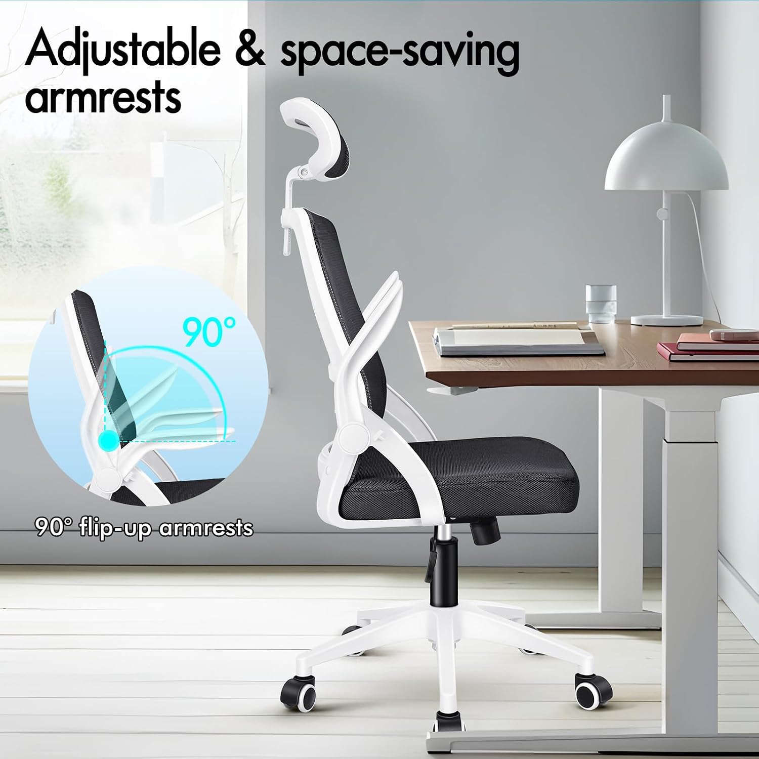 Thumbnail 5 de ELFORDSON Ergonomic Office Chair: Mesh with Headrest, Lumbar Support & Flip-Up Armrests