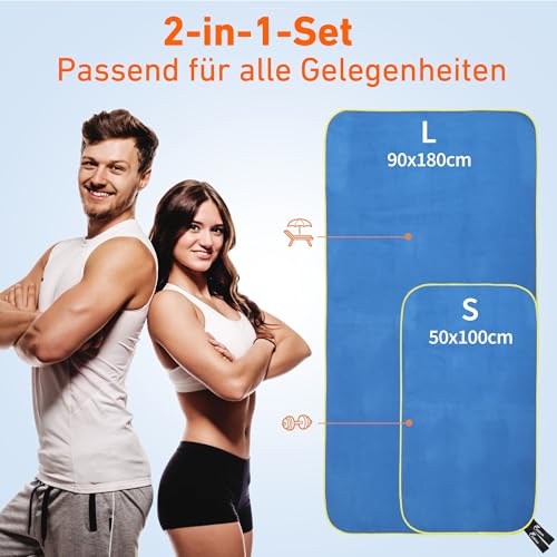 Thumbnail 3 de Jokisa 2-Tuch Set Mikrofaser Handtücher 180x90 cm + 100x50 cm – Schnell Trocknend, Vielseitig für Fitness, Strand und Camping