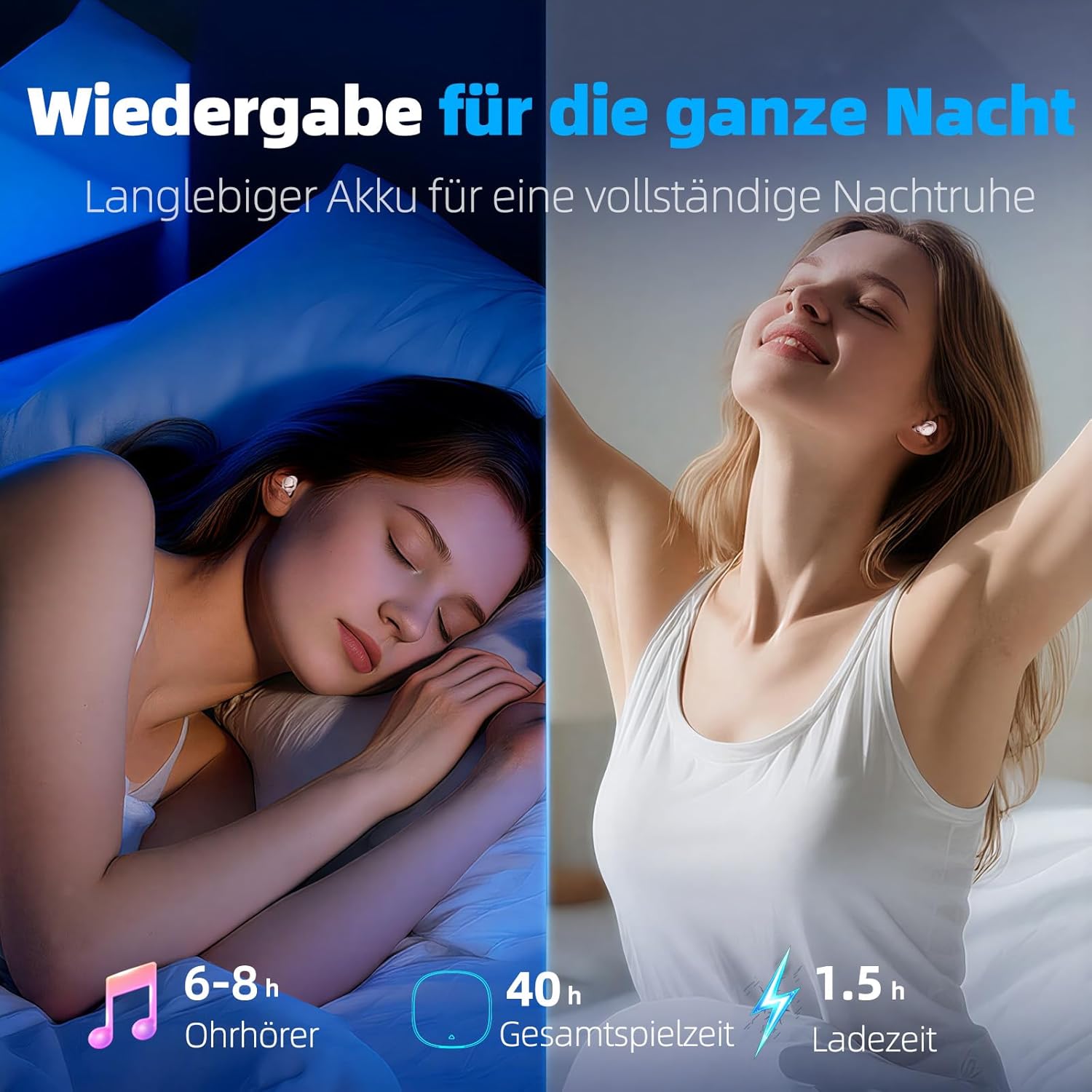 Thumbnail 4 de ZOVIMAX Bluetooth Schlafkopfhörer (6 EQ) mit White Noise, In-Ear für Seitenschläfer – Roségold