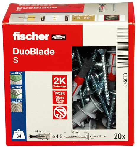 Detalle 2 de fischer DuoBlade S – selbstbohrender Gipskartondübel mit Spanplattenschraube, 20 Dübel + 20 Schrauben