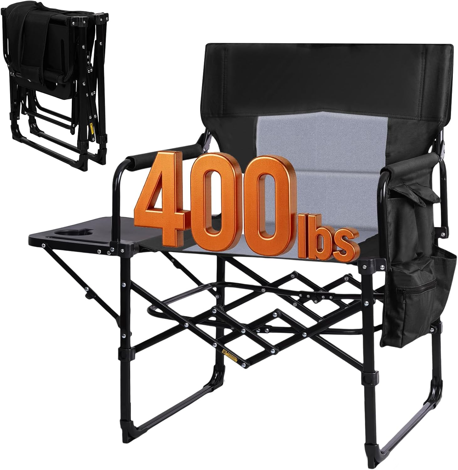 Detalle de Romswi 2-Pack Folding Director Chairs with Side Tables, 400-lb Support