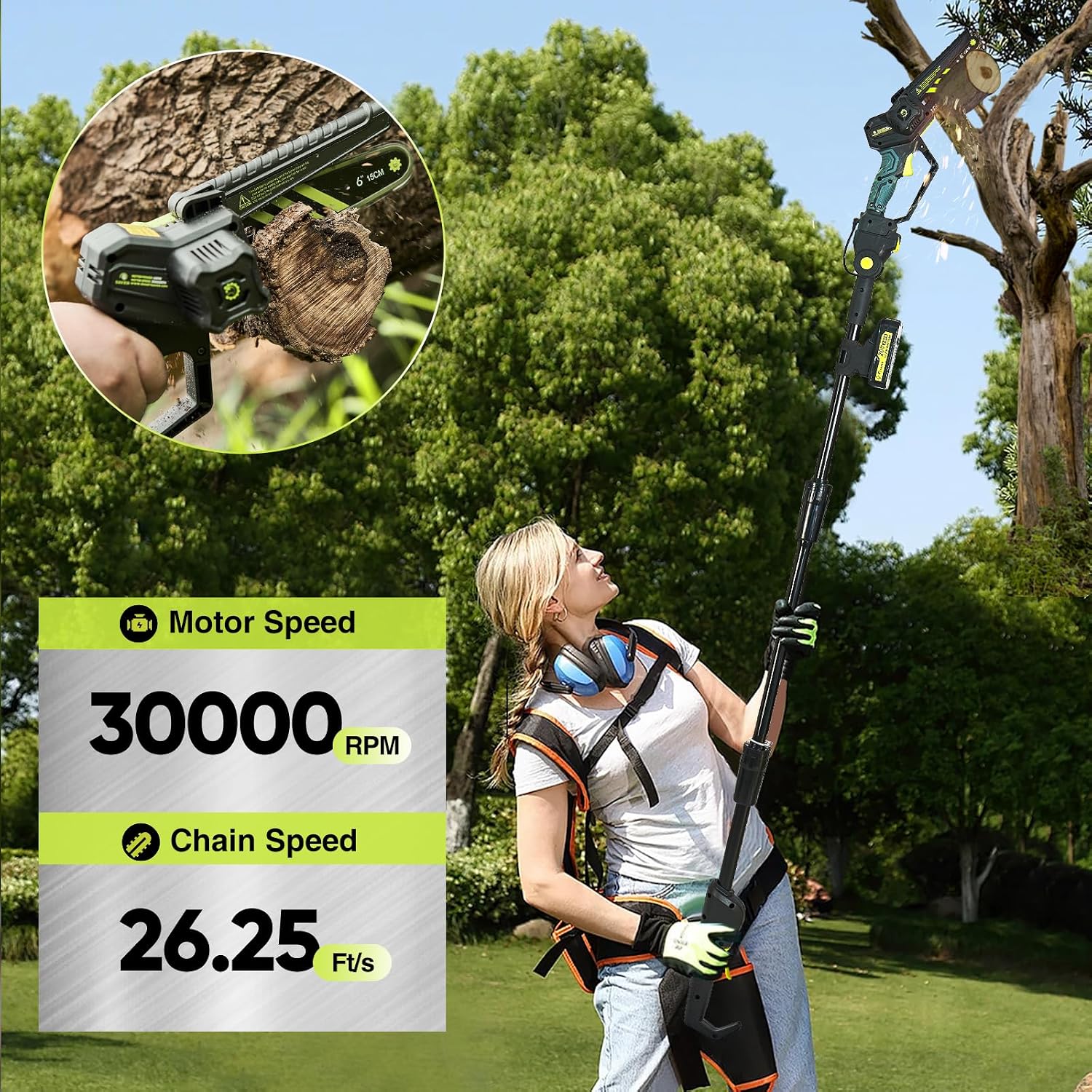 Detalle 2 de Saker Cordless Pole Saw and Mini Chainsaw 2-in-1 with 78.74" reach 📏