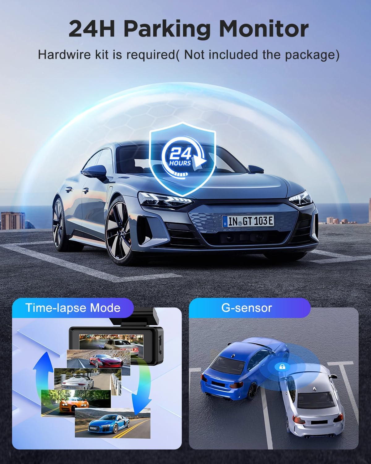 Detalle 2 de PENEMAY Dash Cam Front and Rear 4K+1080P with Free 64GB Card — 2.99” IPS, Wi‑Fi, 24H Parking, G‑Sensor