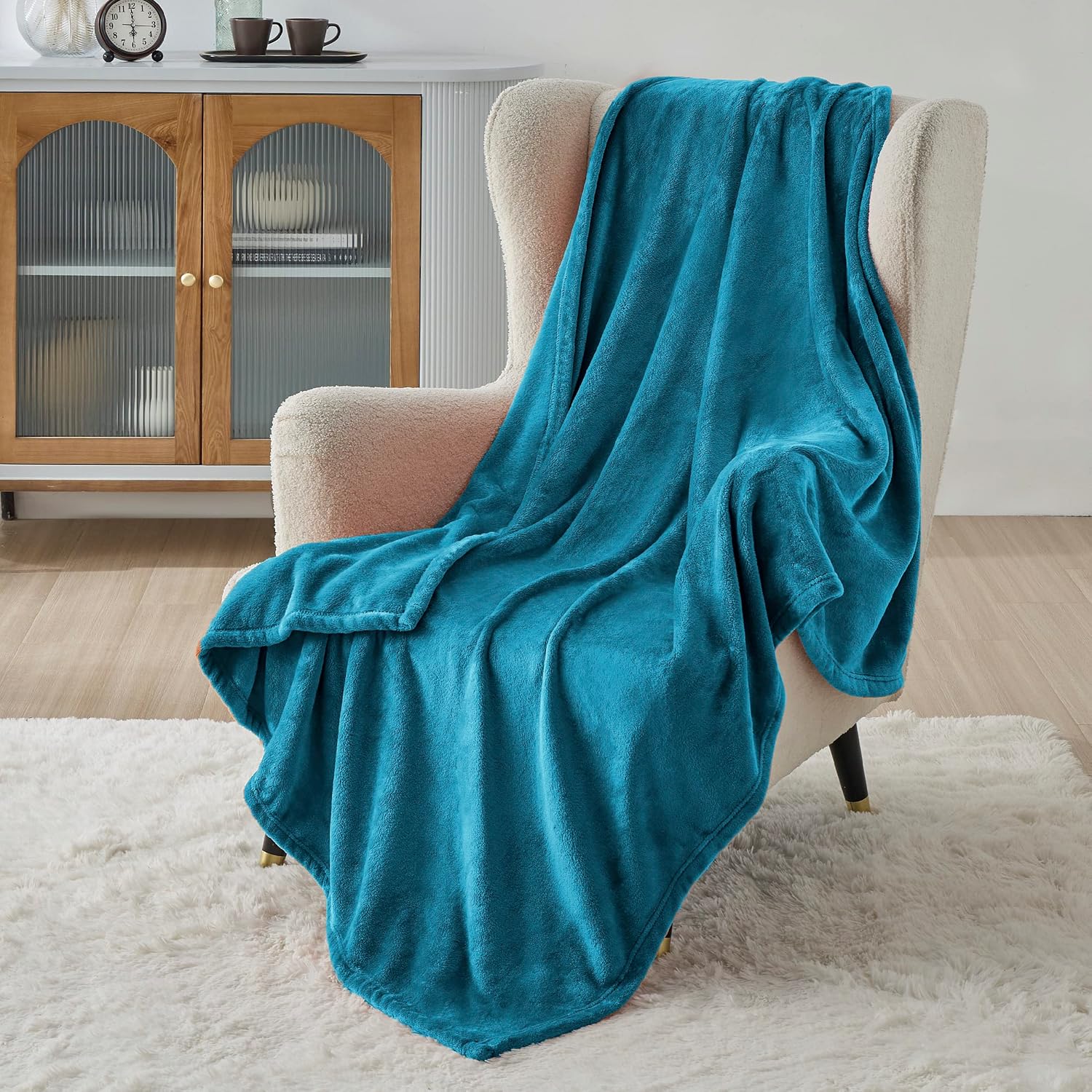 Detalle de Bedsure Coperta in pile morbido plaid per divano e letto, caldo e soffice XL 150x200 cm, turchese