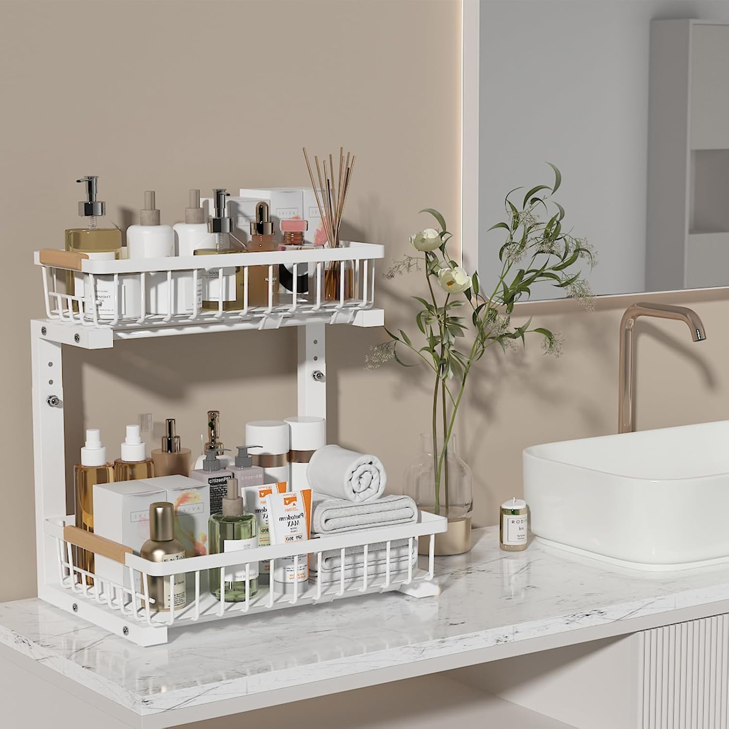 Detalle 2 de ADRIMER AR0106A2-FCA Under-Sink Organizer 2-Pack, Adjustable Pull-Out Shelves