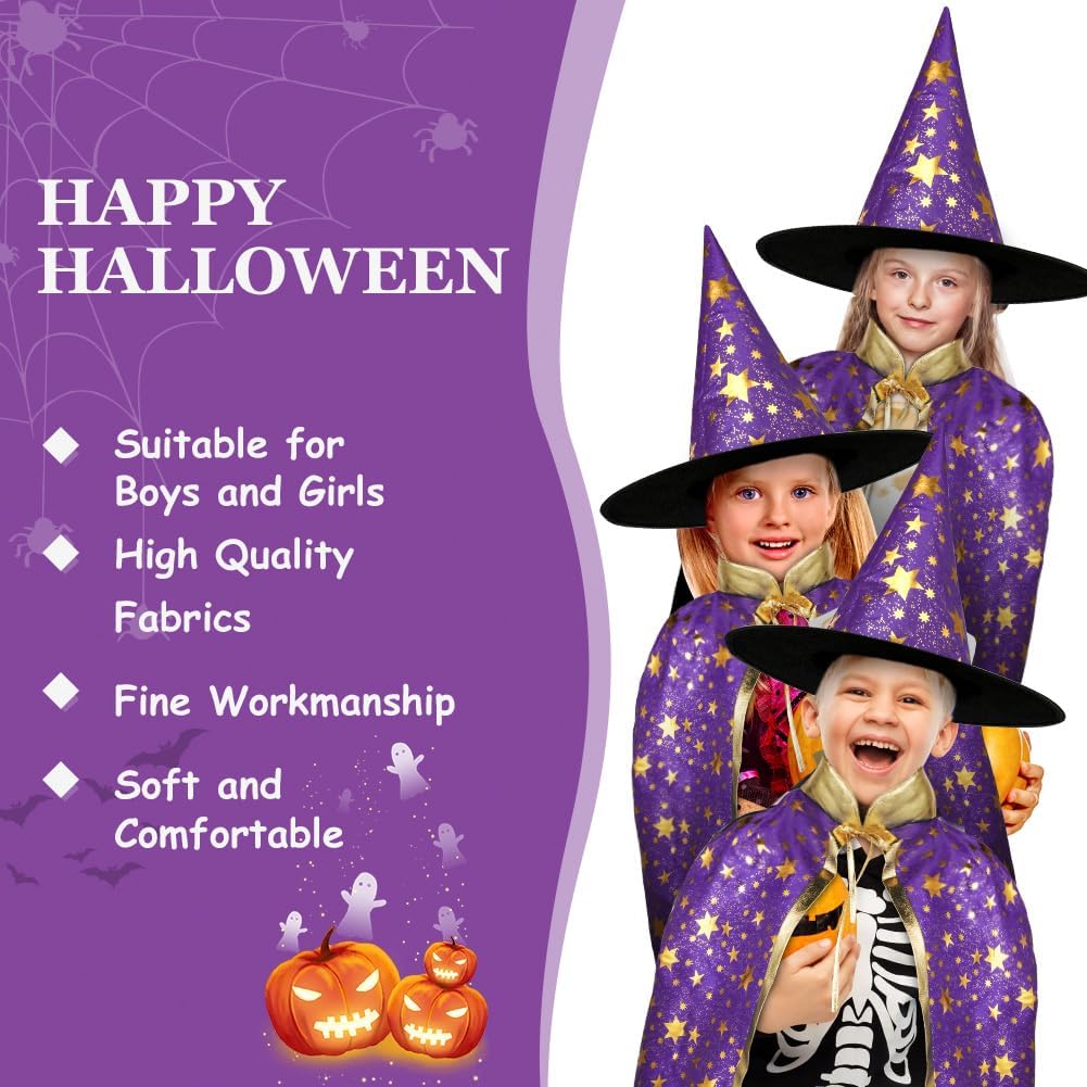 Detalle de AYBUY Wizard Cape Witch Cloak for Kids – Starry Gold Pattern Witch Costume Set