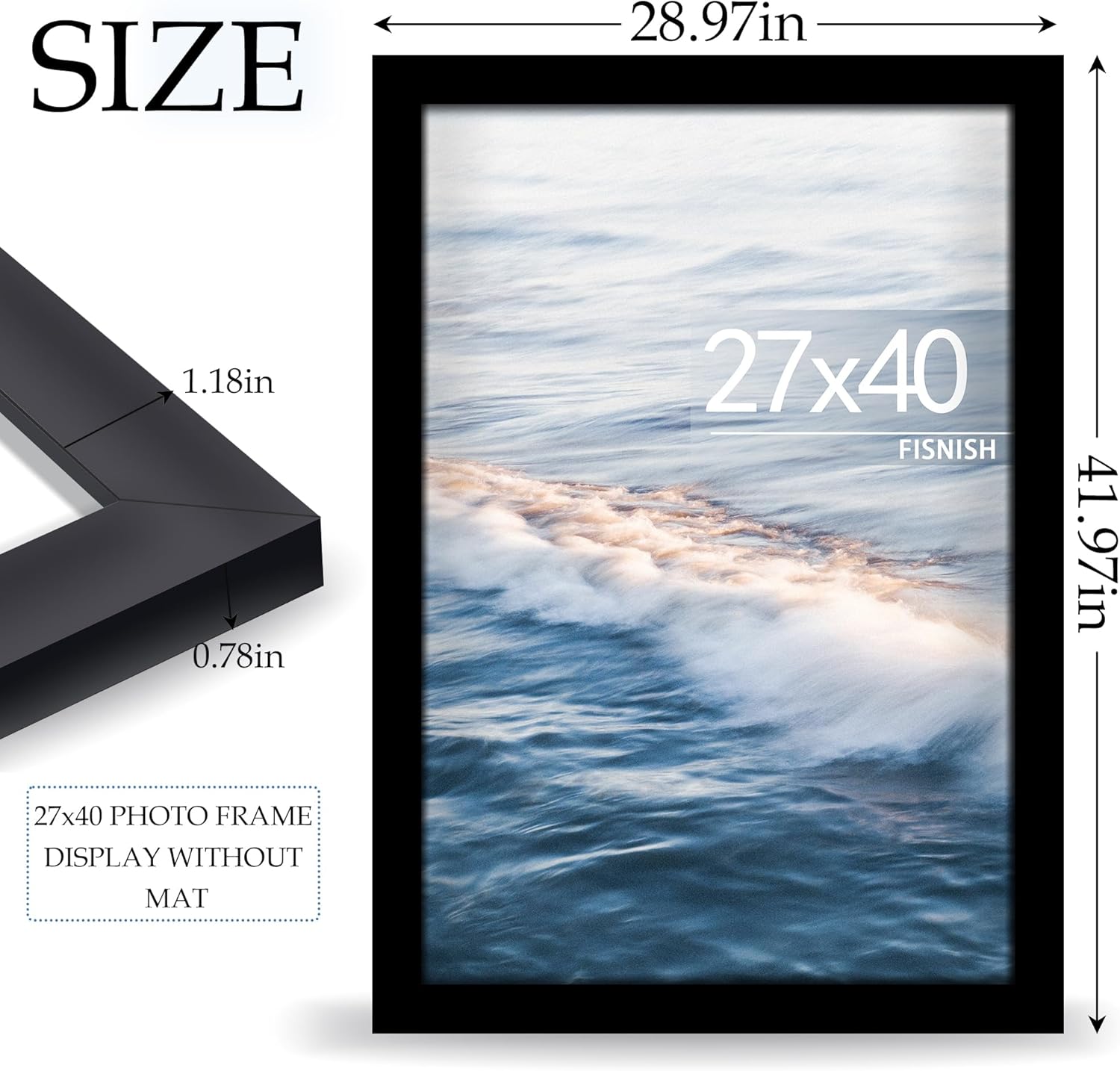 Detalle de Fisnish 27 x 40-Inch Black Poster Frame with Clear Plexiglass