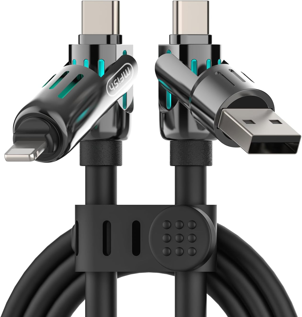 Thumbnail 1 de MFish 240W 4-in-1 Charging Cable (10FT) with Carrying Case, USB-A & USB-C to USB-C/Lightning