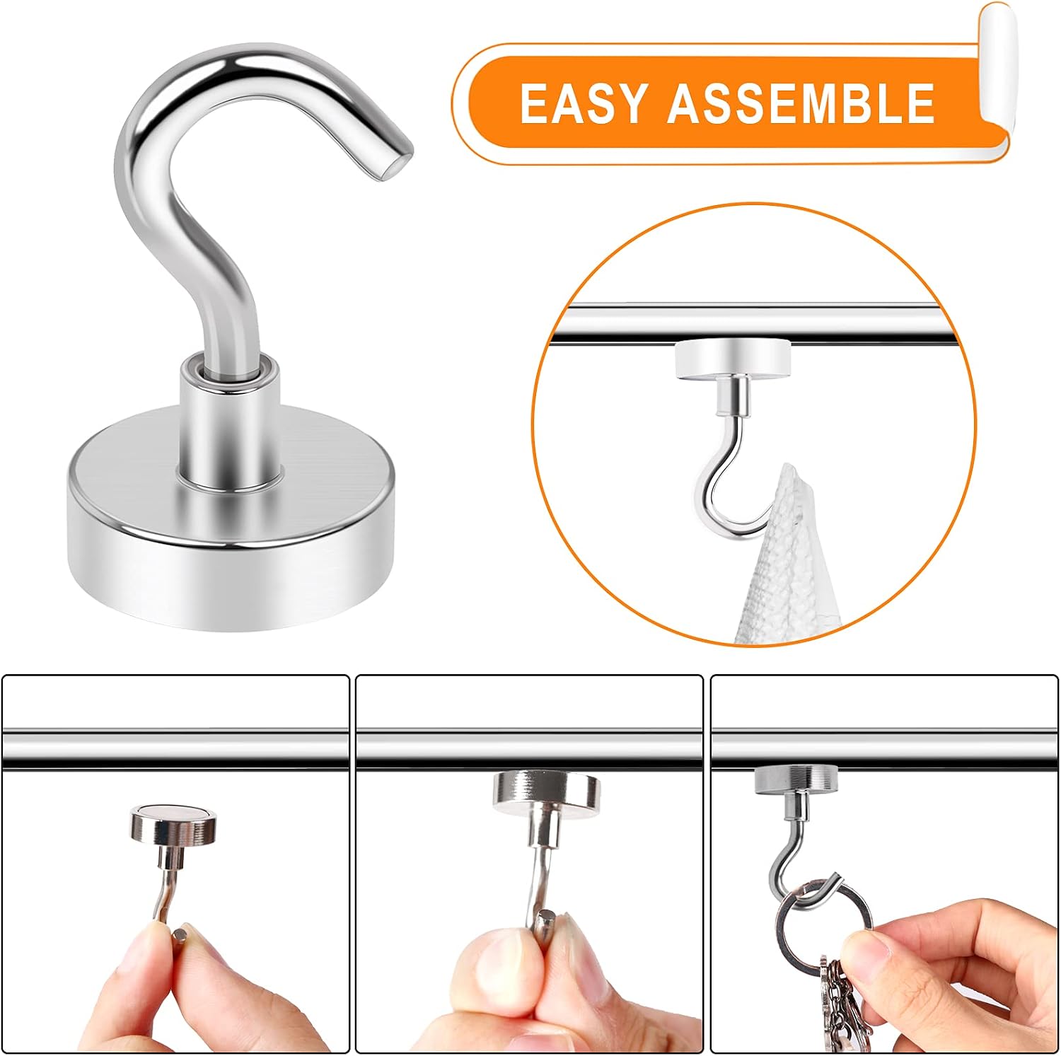Thumbnail 4 de MIKEDE Magnetic Hooks, 10-Piece Neodymium Set, Rust-Resistant Steel