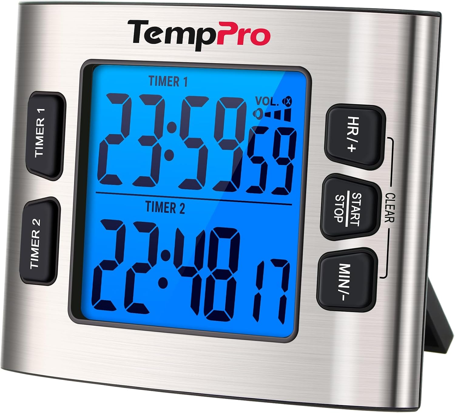 Detalle de TempPro TM02 digitale keukentimer met dubbele timer en rvs behuizing