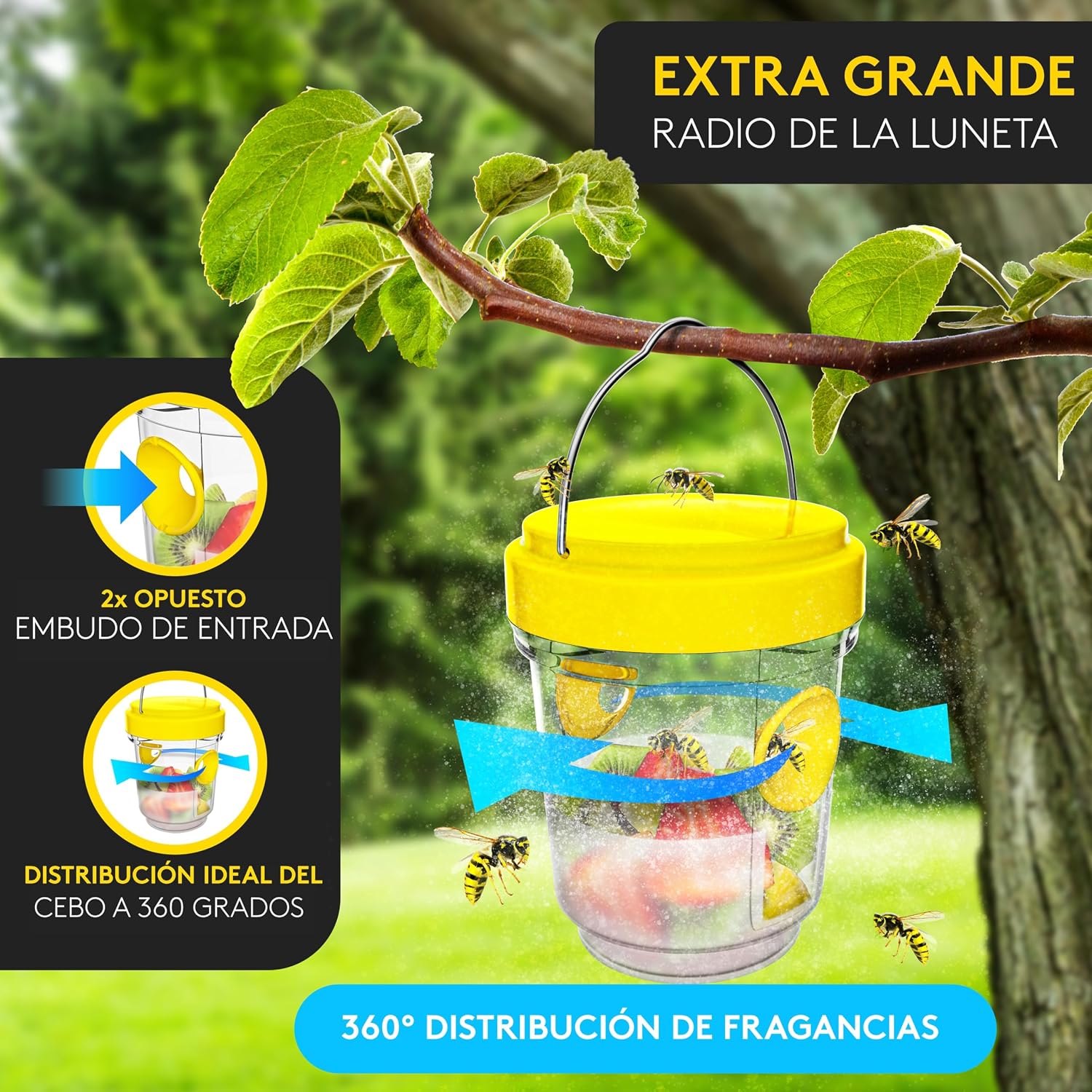 Detalle de SilverRack juego de 3 trampas para avispas exterior con cebo natural y modo trampa viva