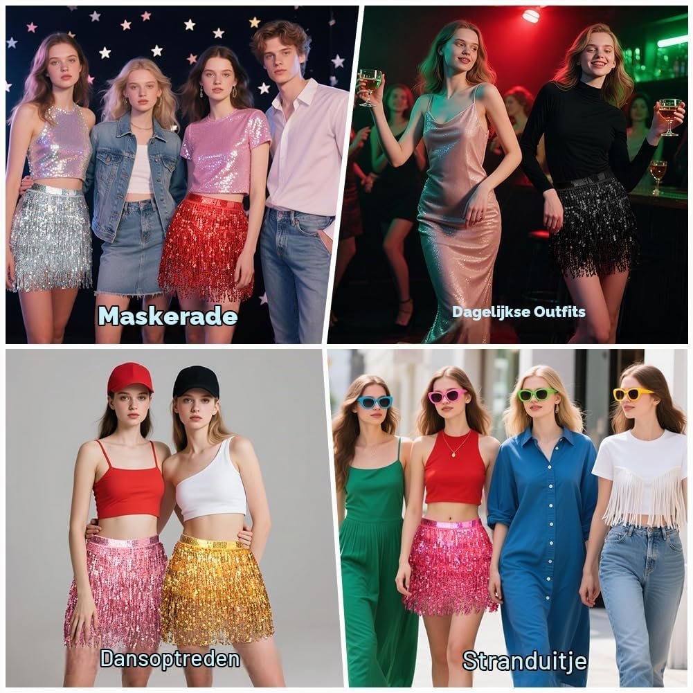 Thumbnail 6 de AYBUY paillettenrok met franjes voor dames, verstelbare tailleband