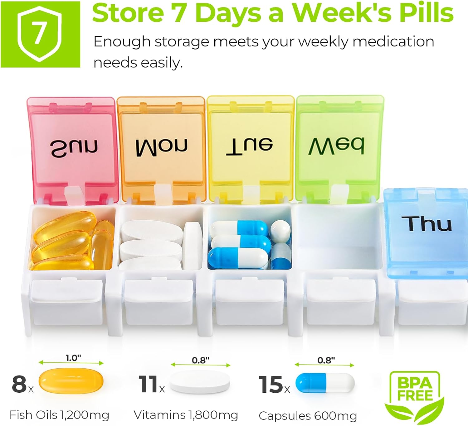 Thumbnail 2 de AUVON PO1107 Weekly Pill Organizer with Spring-Open Lids, BPA-Free Design