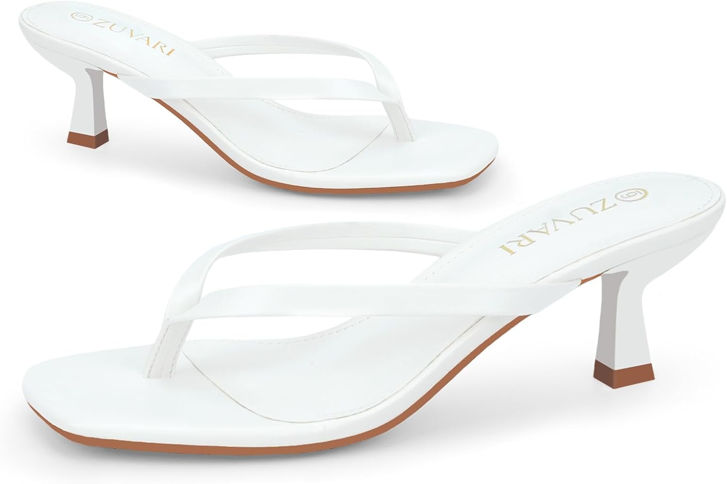 Thumbnail 2 de ZUVARI Kitten Heels for Women: Square Toe Flip Flop Style, 2.16 Inch, Slip-On Dressy Summer Heeled Sandals