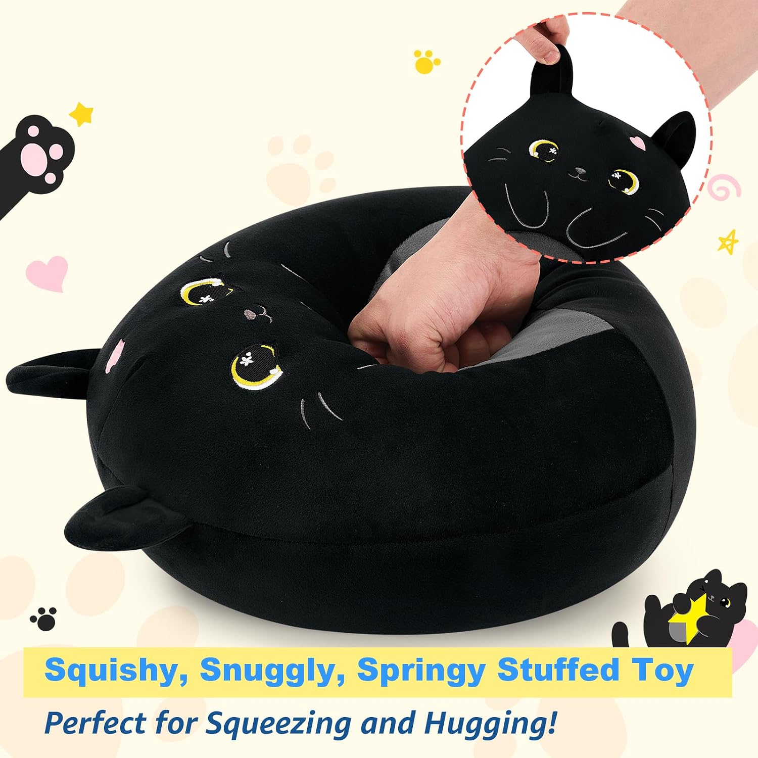 Detalle de Shownicer Plüschtier Katze Schwarz – 30 cm Kuschelkissen, Weiches Plüschtier Katze
