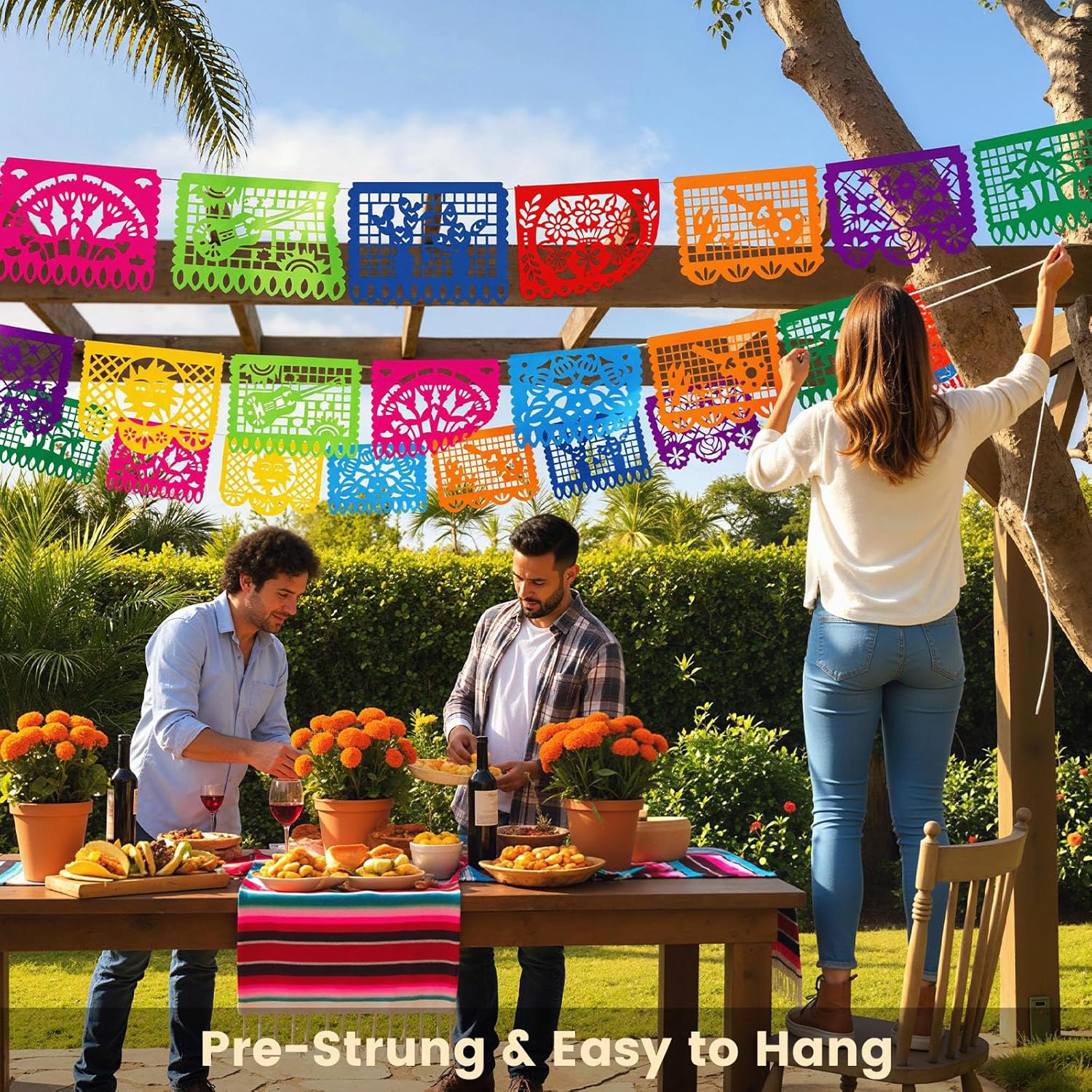 Detalle de DomeStar HR0159 Papel Picado Banner, 18 ft Plastic Fiesta Garland