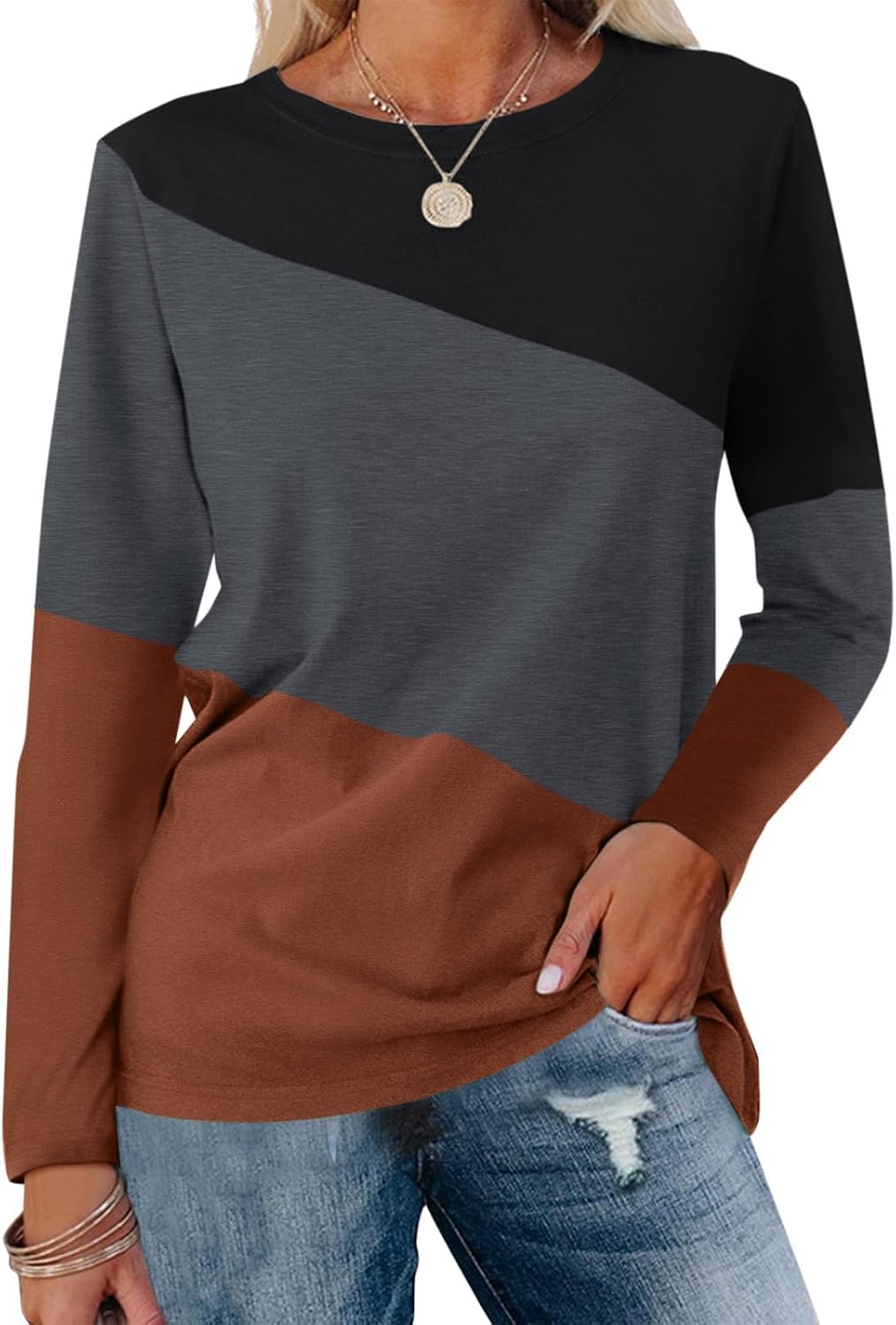 Detalle de ORANDESIGNE Women's Color-Block Tunic Top, Crew Neck