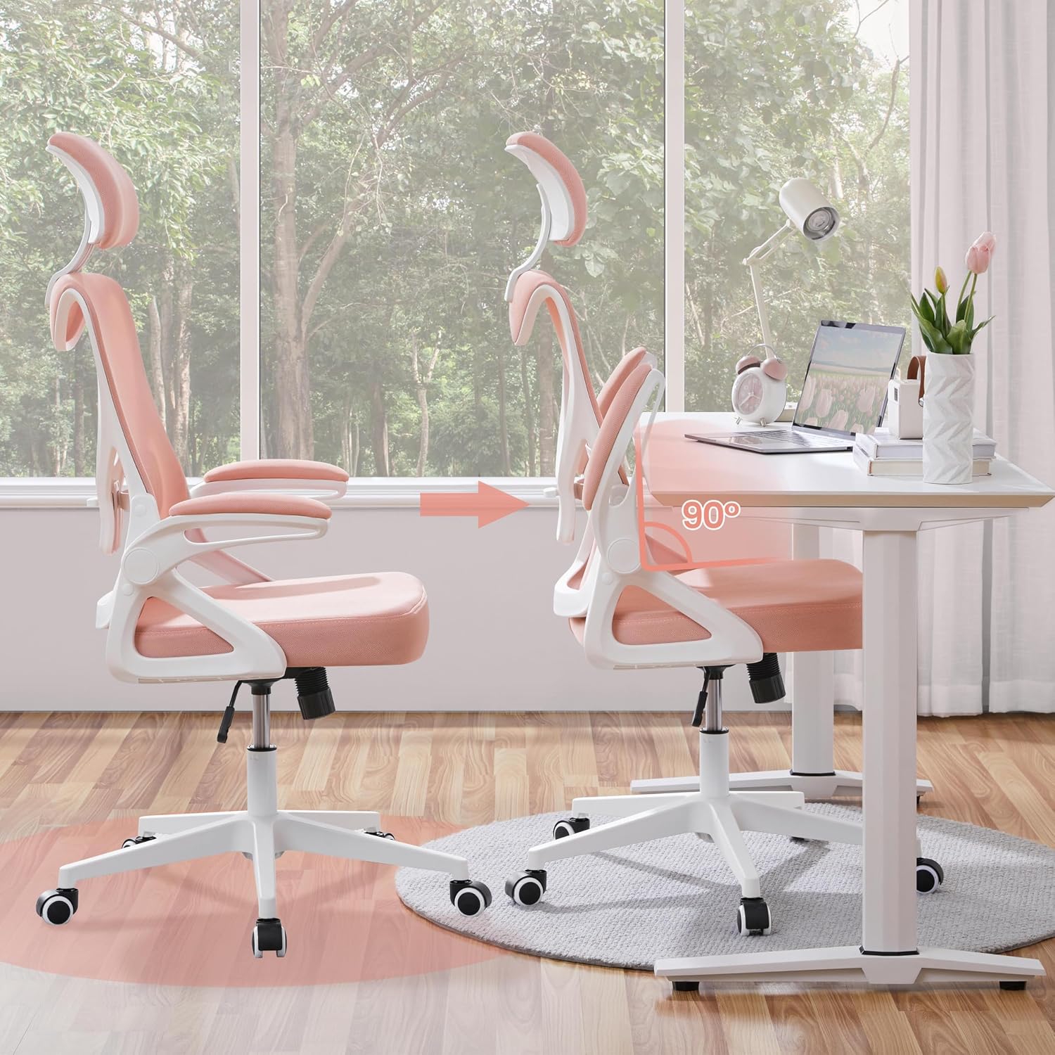 Thumbnail 6 de Yaheetech Sedia Ufficio Ergonomica con Braccioli Poggiatesta Regolabile e Schienale Alto – Lounge, Scrivania e Dondolo in Rete Traspirante
