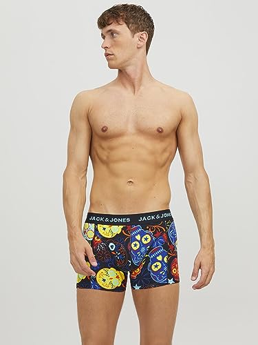 Detalle de JACK & JONES JACSUGAR Skull Trunks 3 Pack Uomo – Boxer neri in cotone con elastan