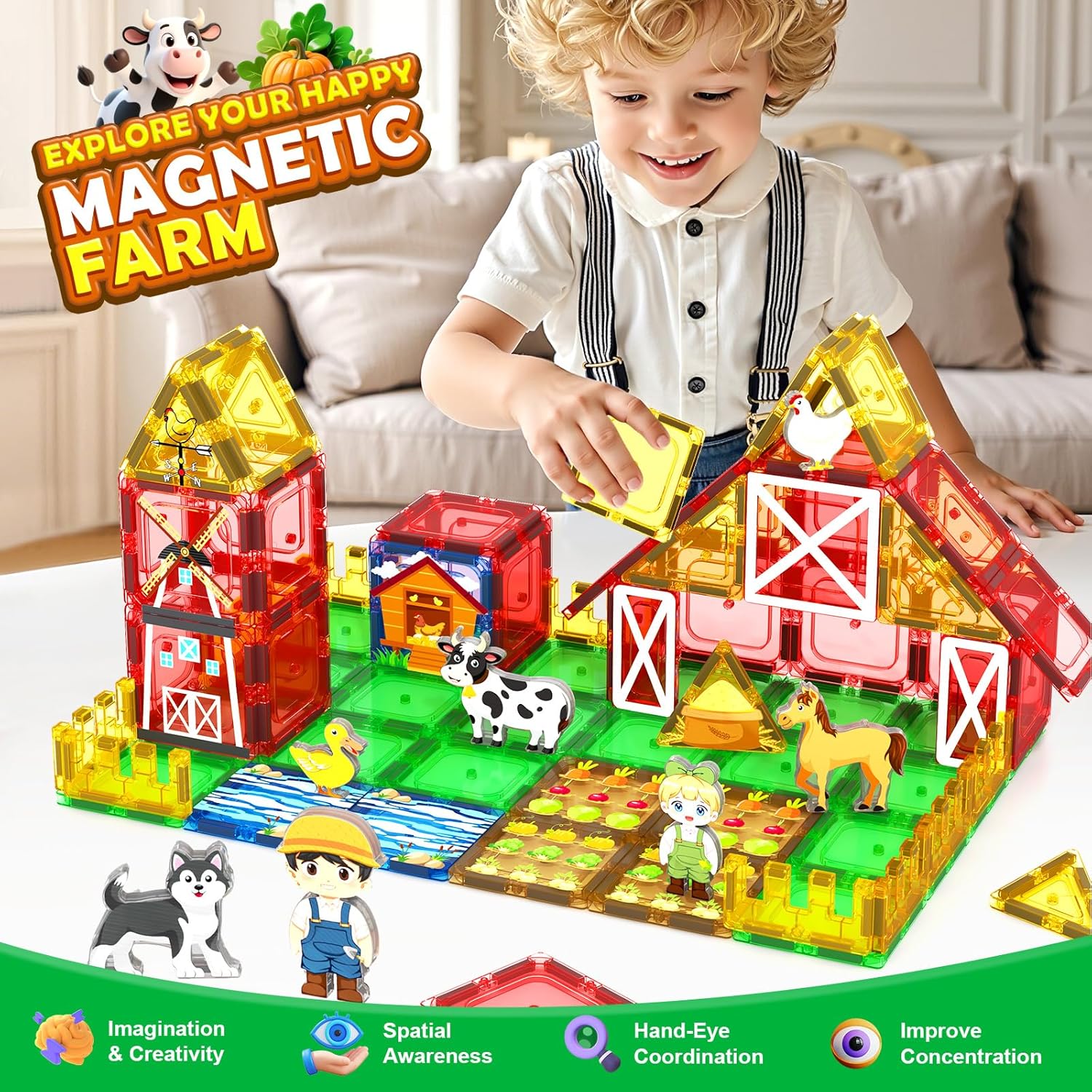 Thumbnail 2 de IGIVI Farm Animals Magnetic Tiles: STEM Builder Toy for 3+ Kids