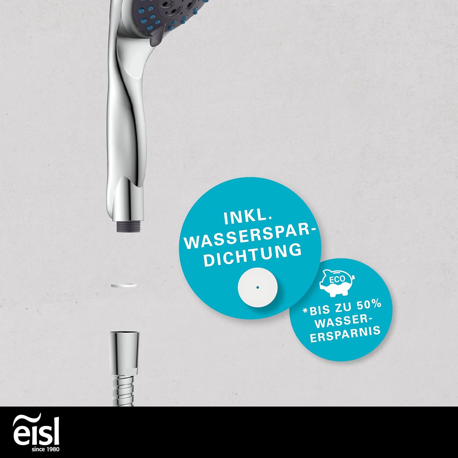 Thumbnail 3 de EISL WELLY DX6051 Pommeau de douche réglable en 5 positions avec joint d'économie d'eau – chromé