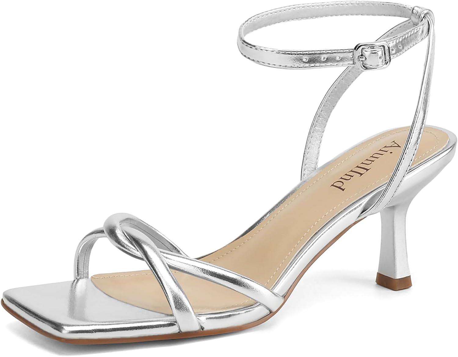 Detalle de AIUNIIND Women's Kitten Heel Sandals, 2.5-Inch Heel, Square Toe