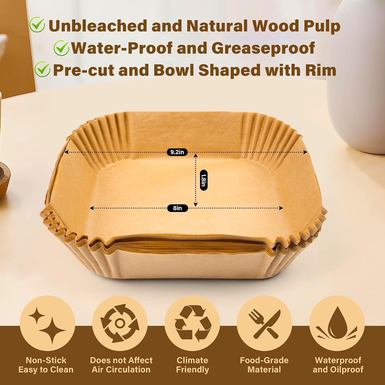 Thumbnail 2 de 125Pcs Unbleached 8" Air Fryer Liners
