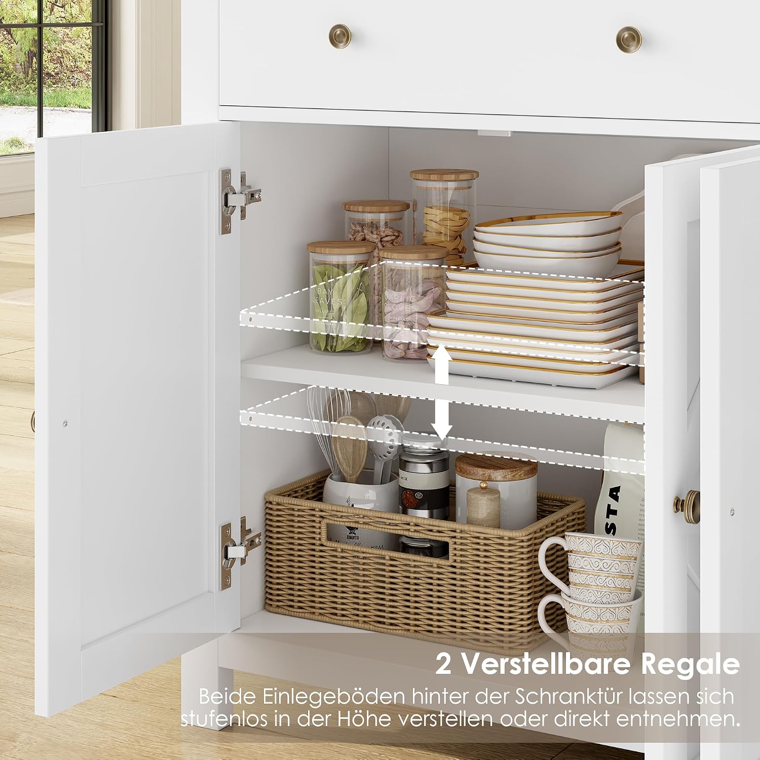 Thumbnail 6 de FirFurd P262 140cm Sideboard, White with 2 Drawers, 4 Doors and Adjustable Shelves