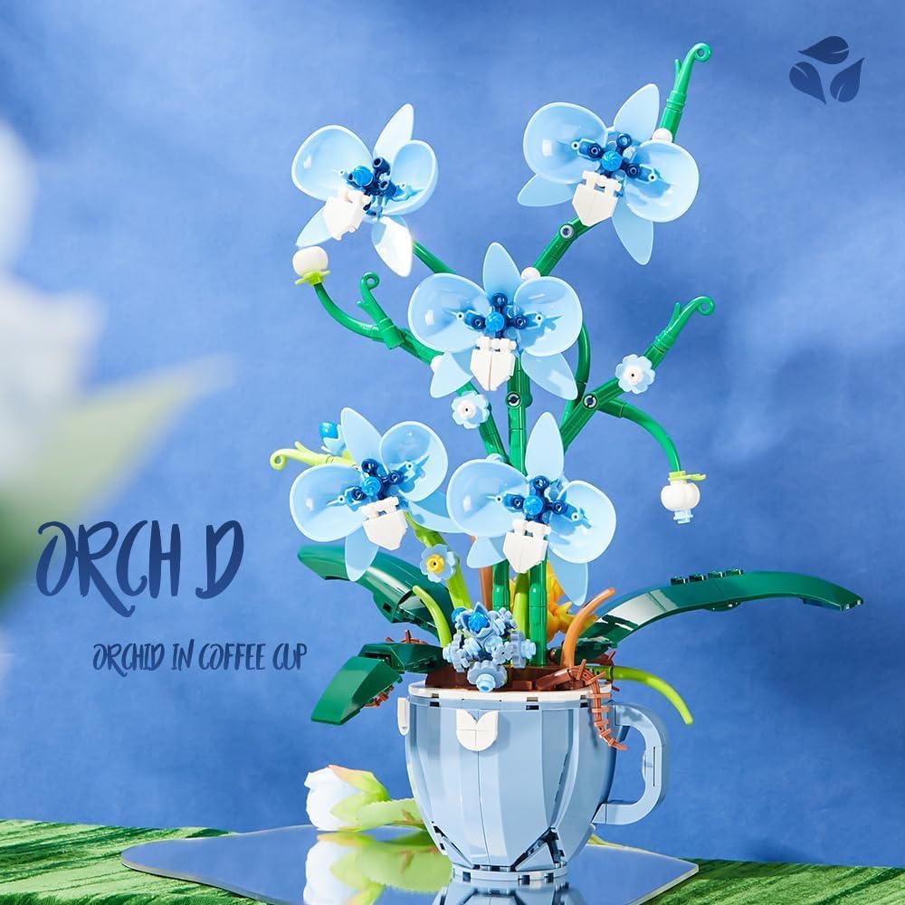 Detalle de Blue Orchid Ideas Flowers Building Block Set (567-piece DIY orchid) for home decoration