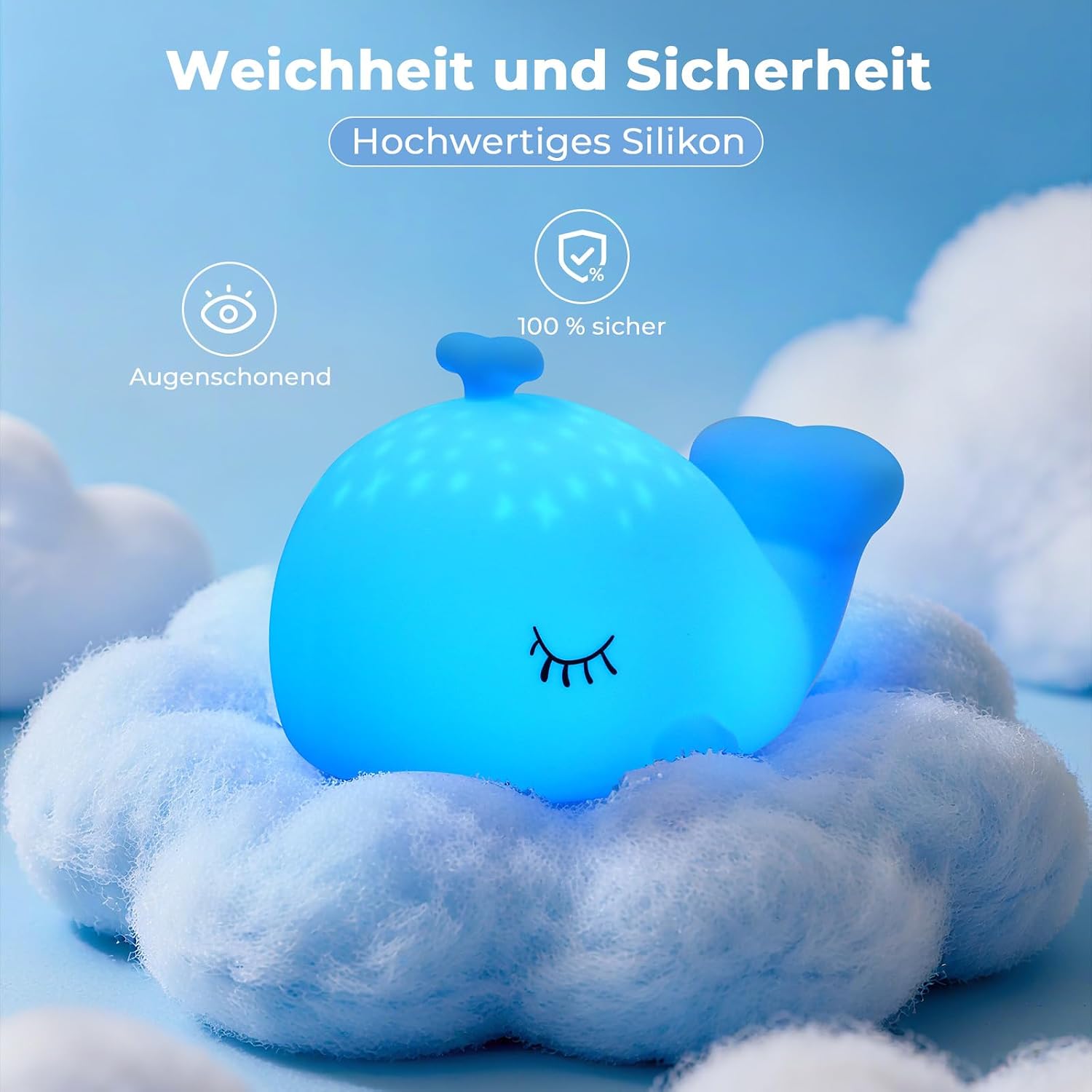 Detalle 2 de JVURICE Nachtlicht Wal 1200mAh dimmbar