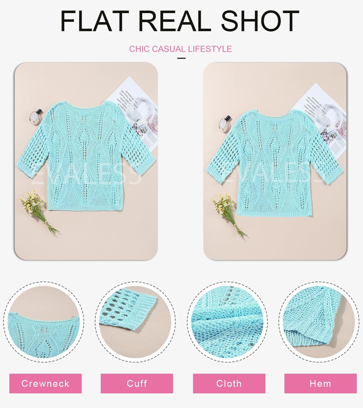 Thumbnail 3 de EVALESS Crochet Hollow-Out Knit Top: Off-Shoulder Spring/Summer Beach Cover-Up