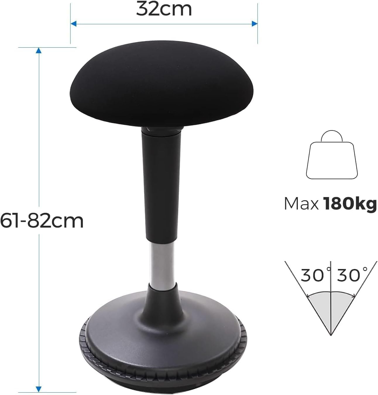Detalle 2 de FLEXISPOT Ergonomic Desk Stool for Standing Desk – Height Adjustable Active Sitting Stool, 360° Swivel, Black