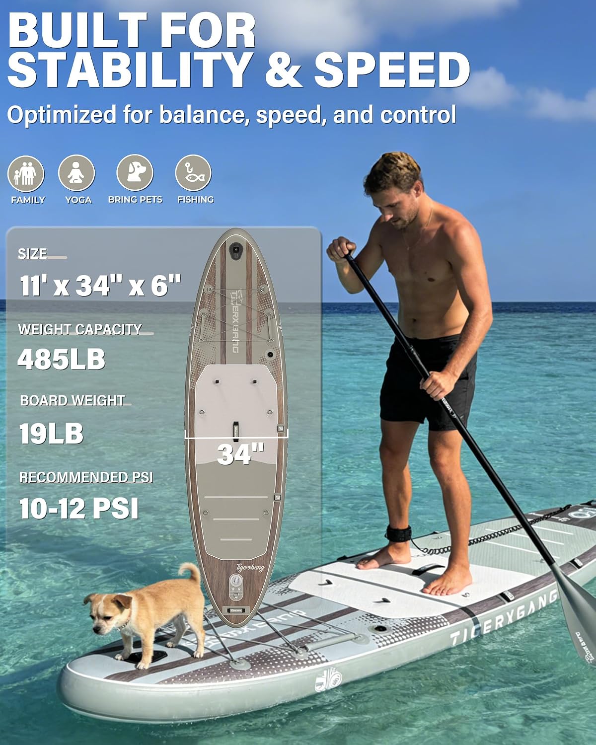 Detalle de TIGERXBANG Inflatable Stand Up Paddle Board with Kayak Seat – 11’ x 34” and Full Accessory Pack