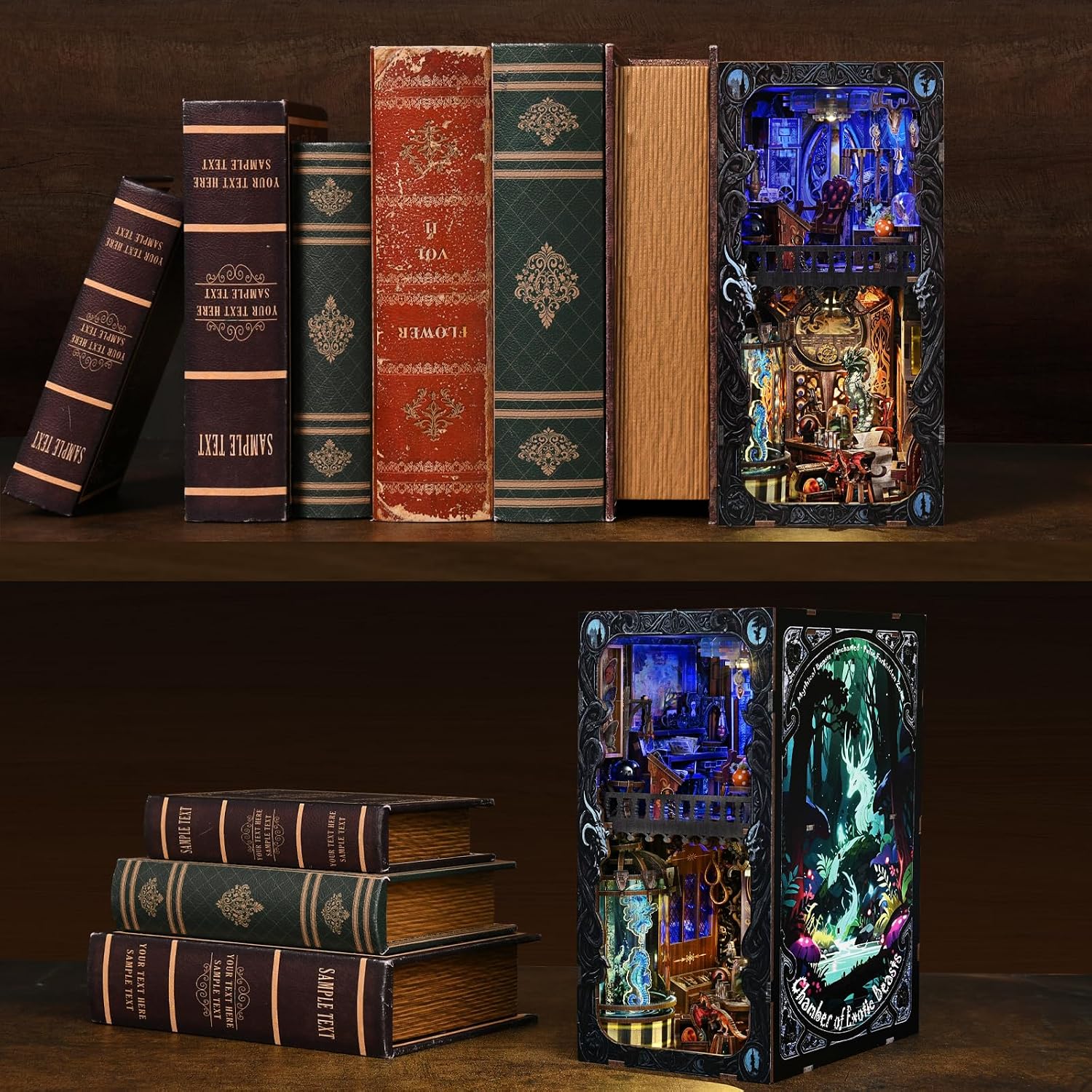 Detalle 2 de ETKVR Book Nook Kit – DIY 3D Holz Puzzle Bookstütze mit LED-Beleuchtung