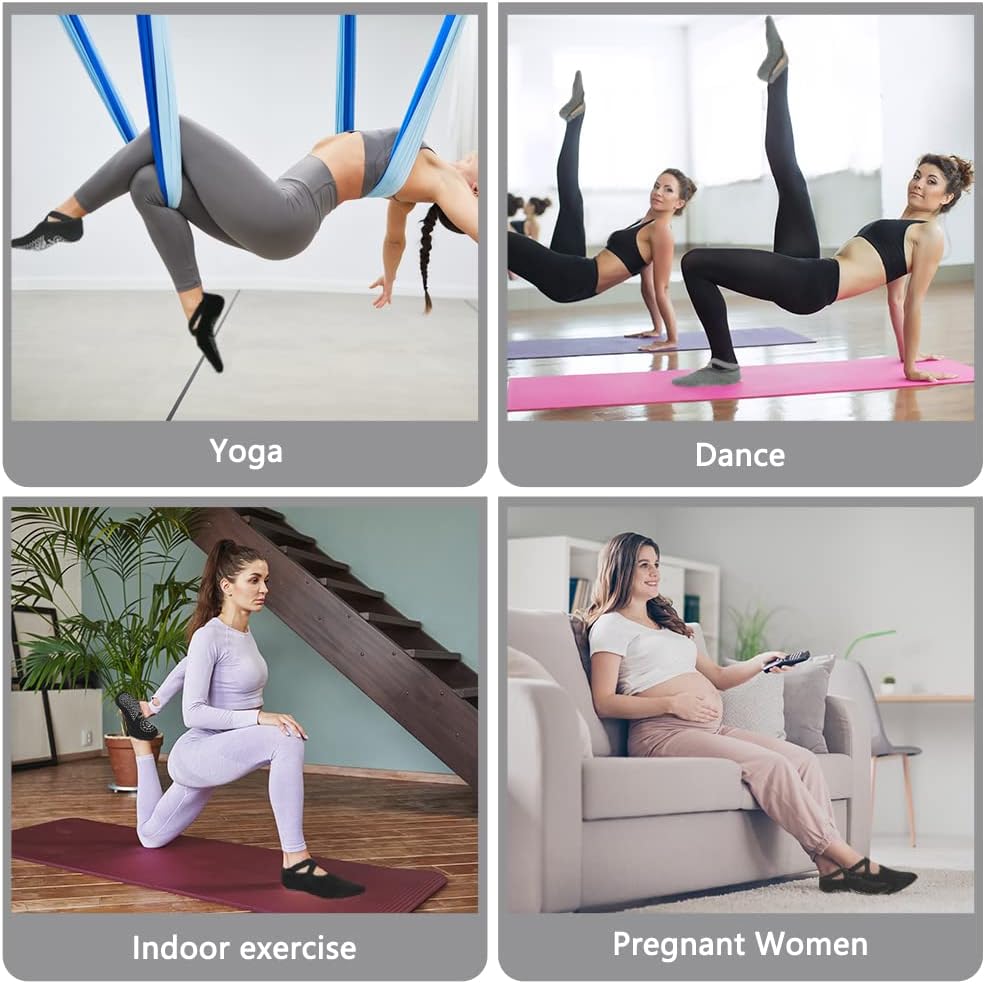 Thumbnail 4 de flintronic Calzini antiscivolo yoga donna con cinturino incrociato per pilates, balletto e danza