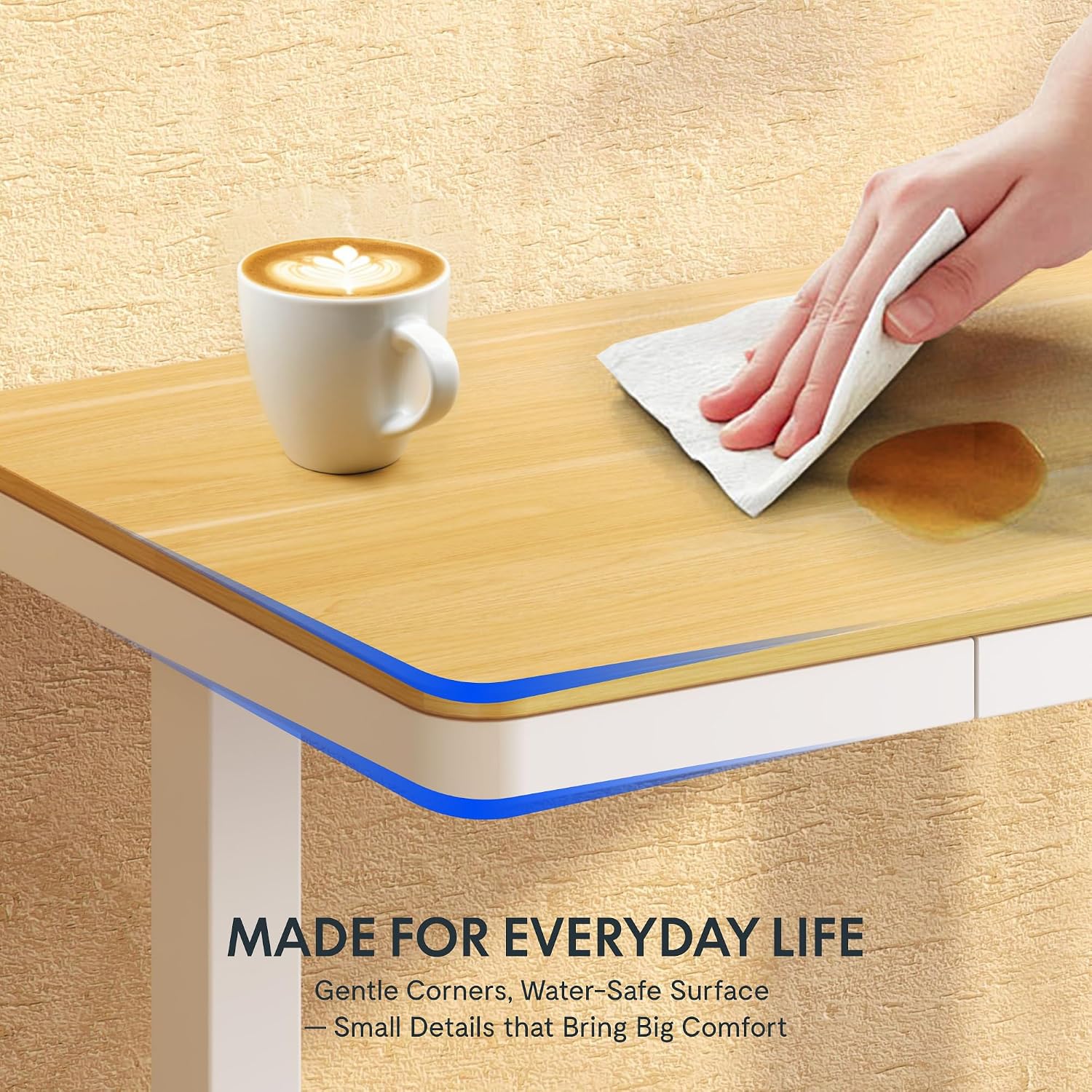 Detalle de FLEXISPOT Electric Standing Desk, 120 x 60 cm Maple Top with Drawer and Memory