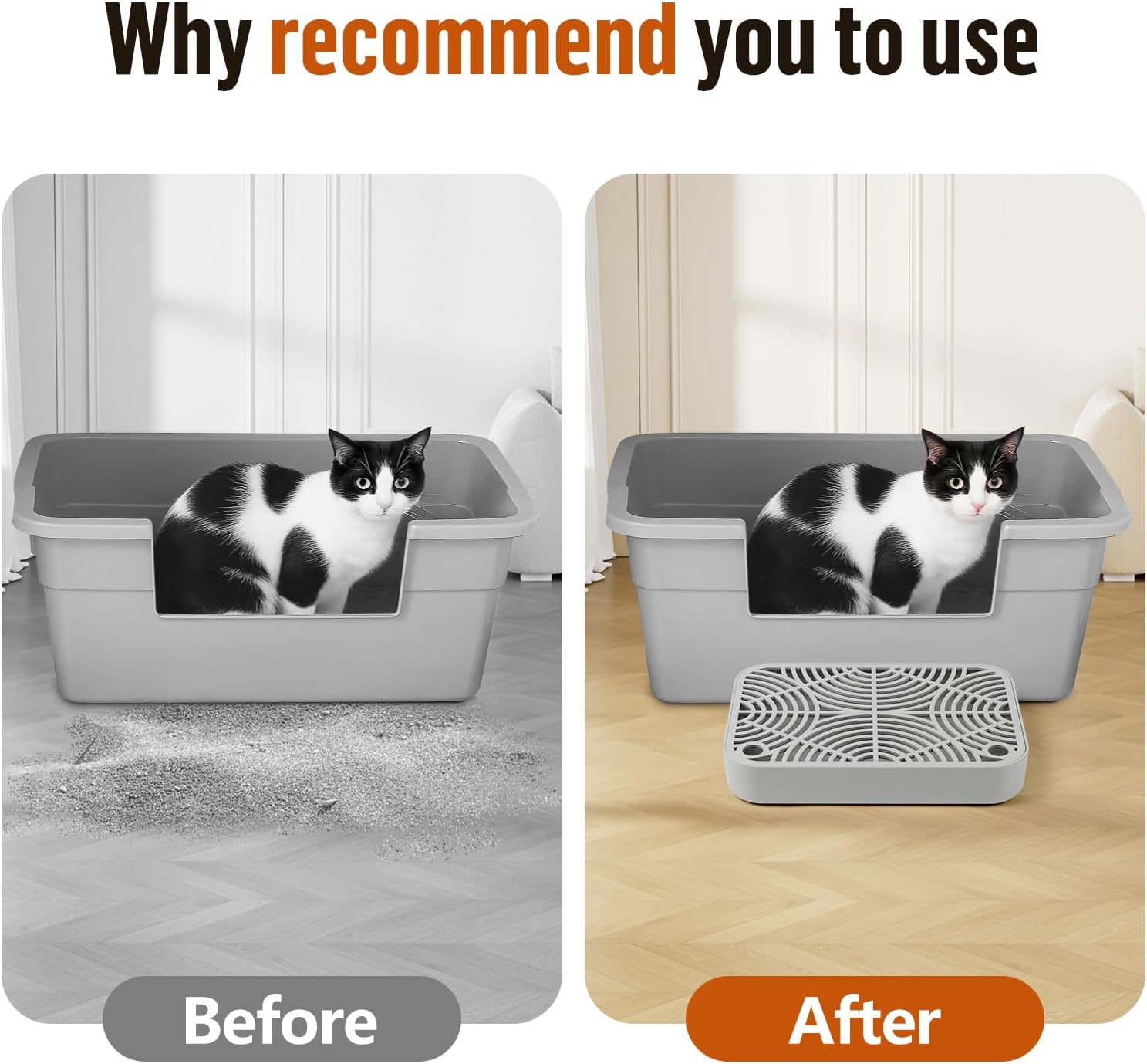 Detalle de Bartuke Plastic Cat Step Stairs with Litter Box Ramp and Filter Function (Light Grey)